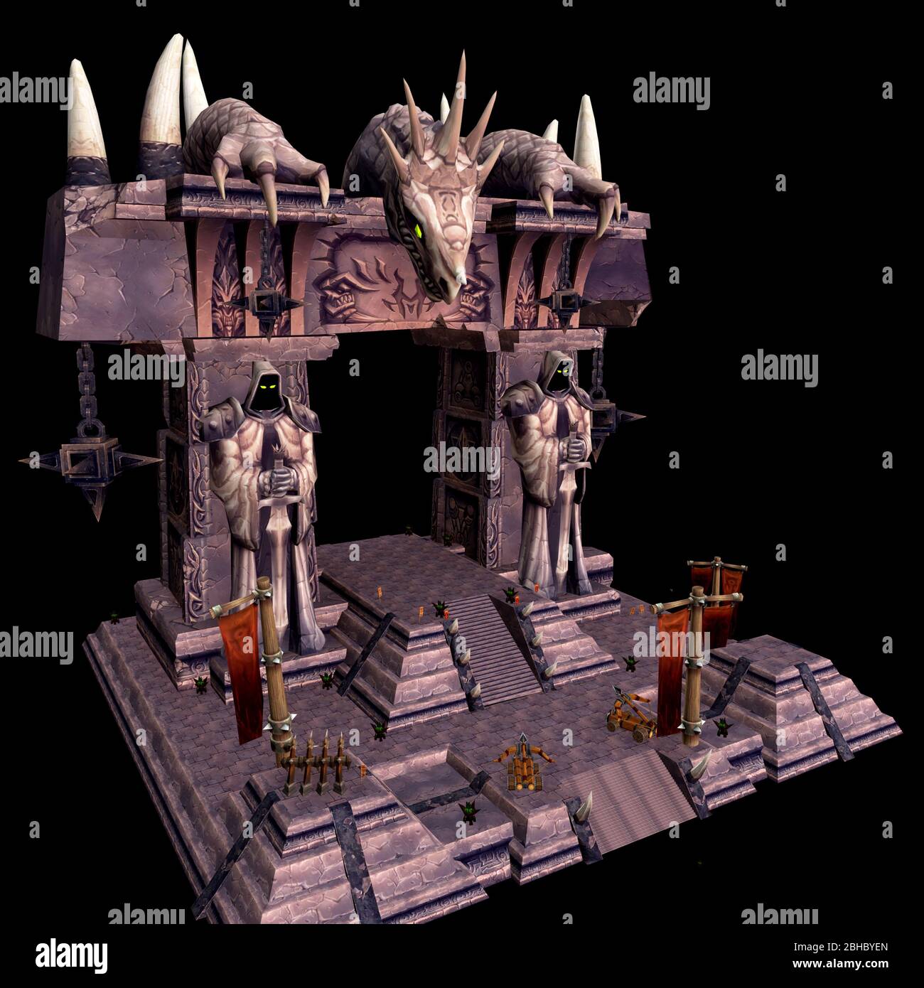 3D render Entry door of hell, Horror dragon door with Sculpture of