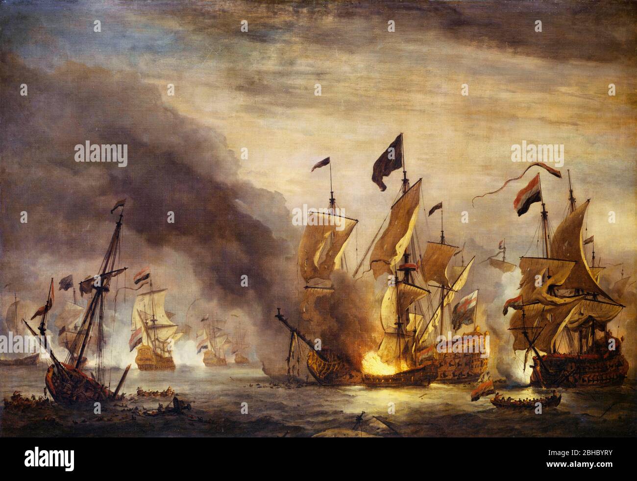 The Burning of the Royal James at the Battle of Solebay, 28 May 1672 - Willem van de Velde the Younger Stock Photo