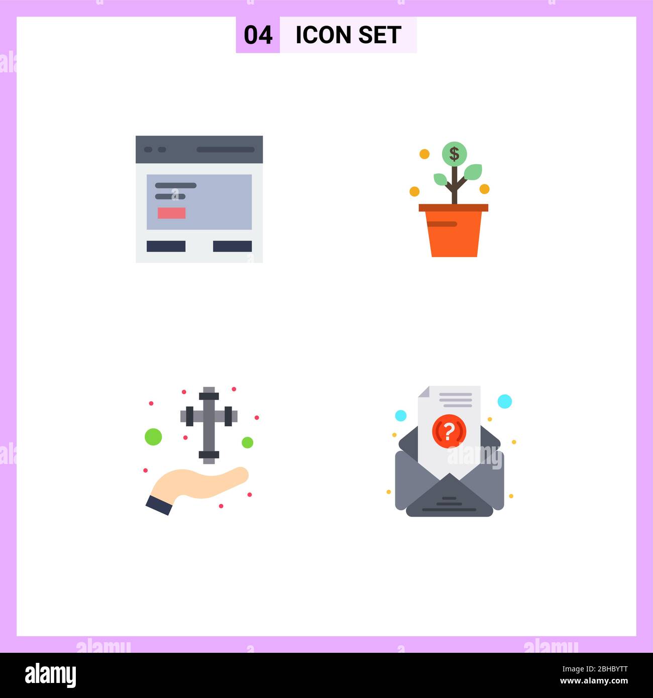 User Interface Pack of 4 Basic Flat Icons of action, plant, interface, money, hand Editable Vector Design Elements Stock Vector