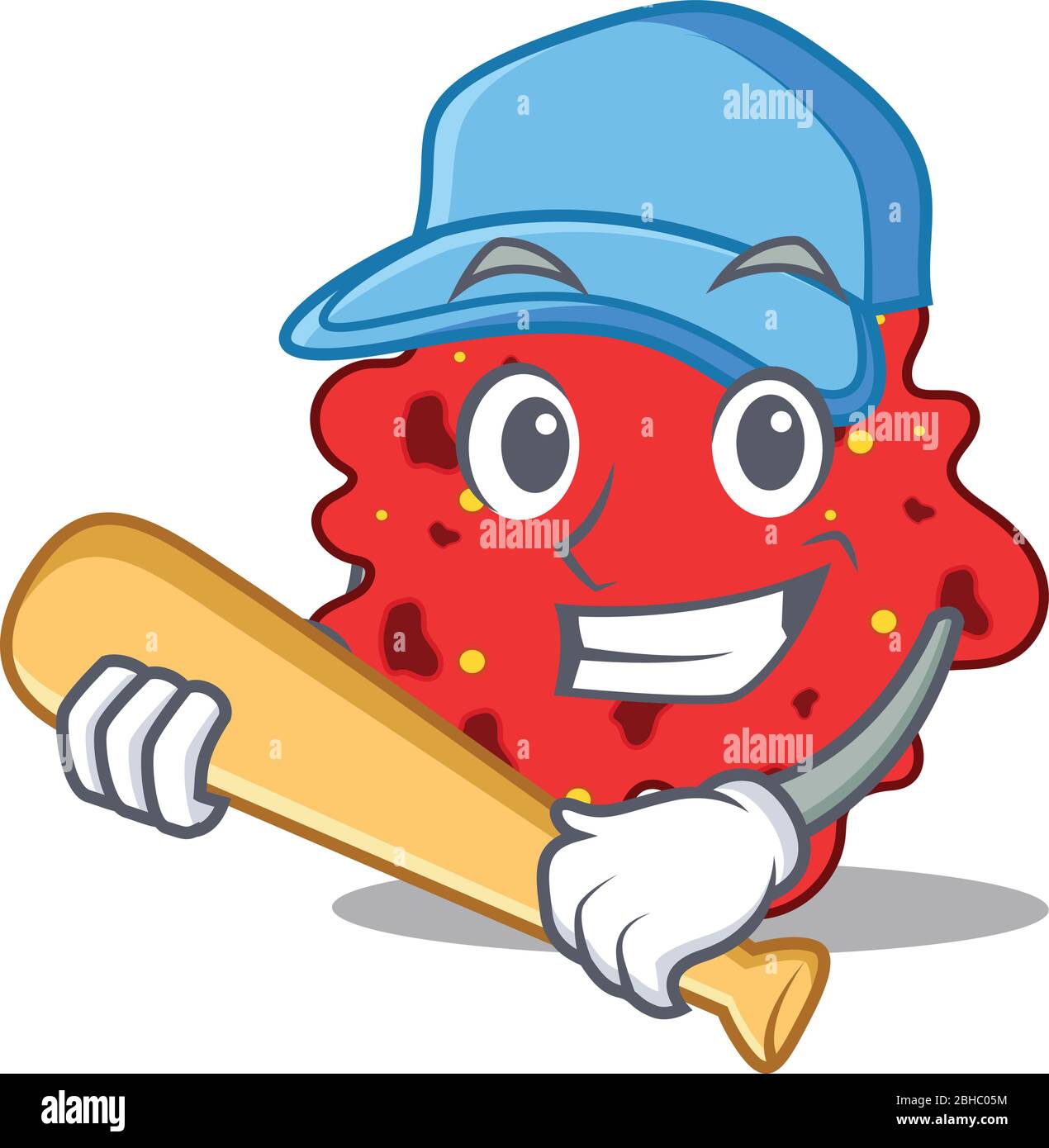 Picture of streptococcus pneumoniae cartoon character playing baseball Stock Vector