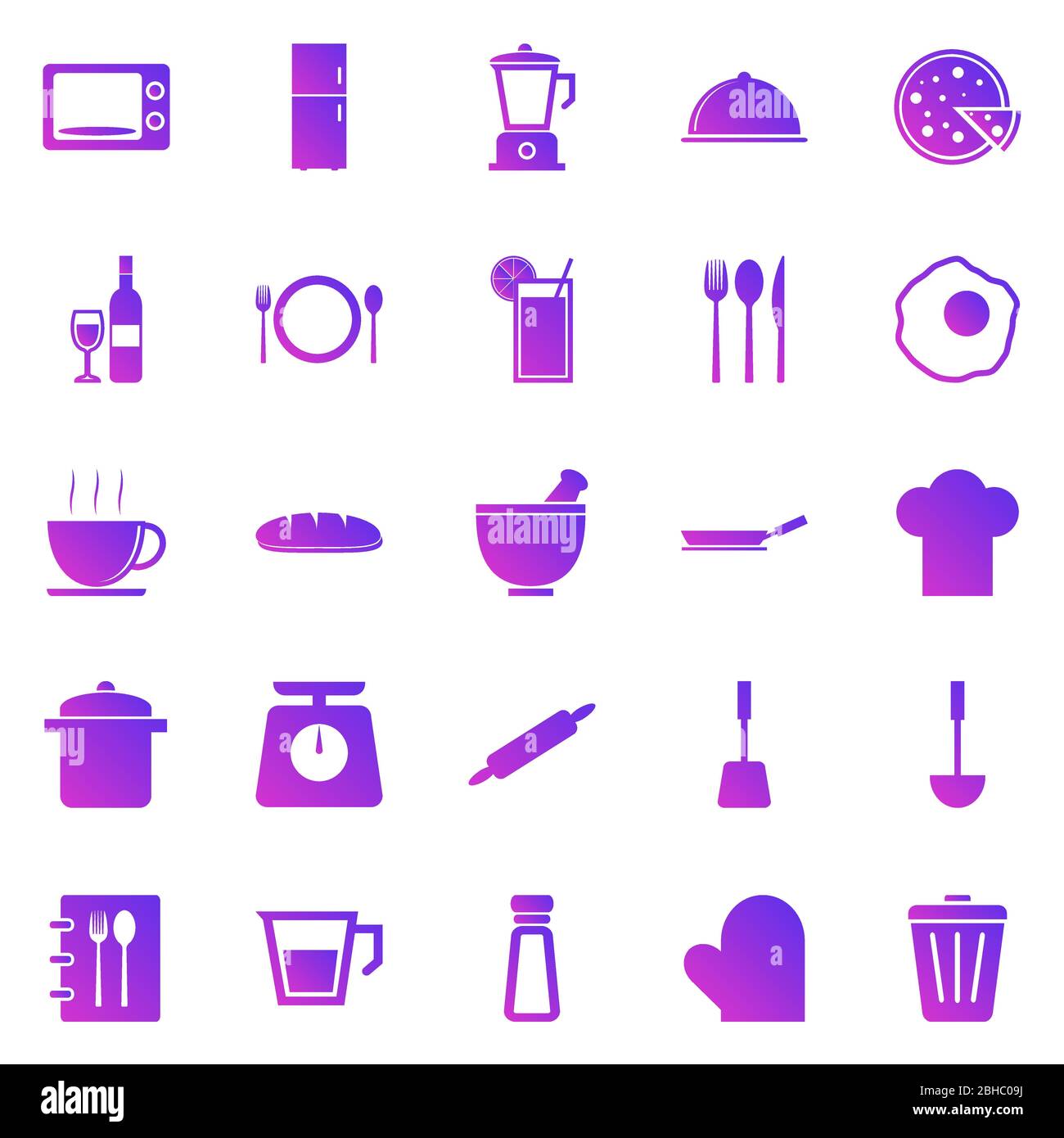 Kitchen gradient icons on white background, stock vector Stock Vector