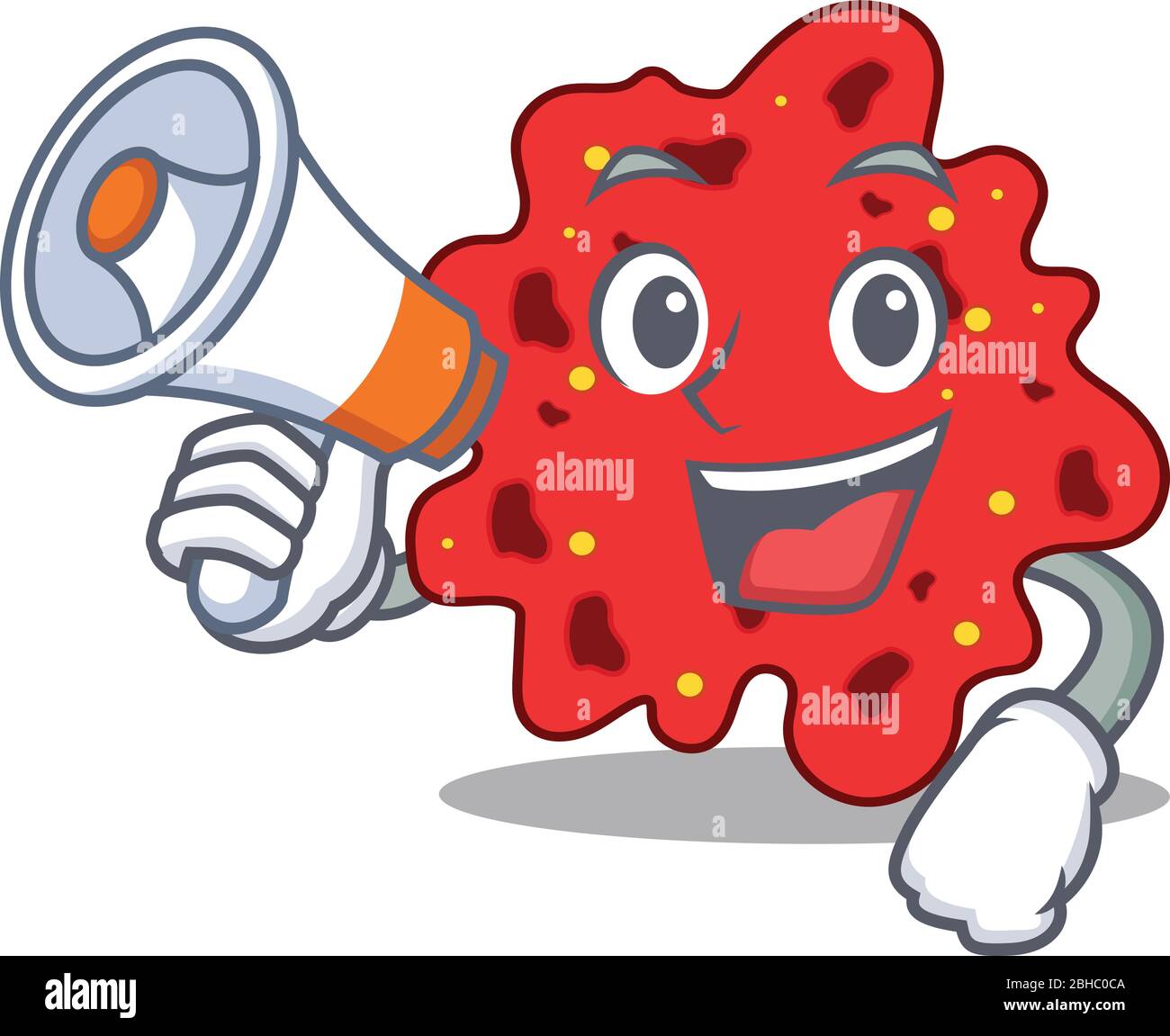 Cartoon character of streptococcus pneumoniae having a megaphone Stock Vector