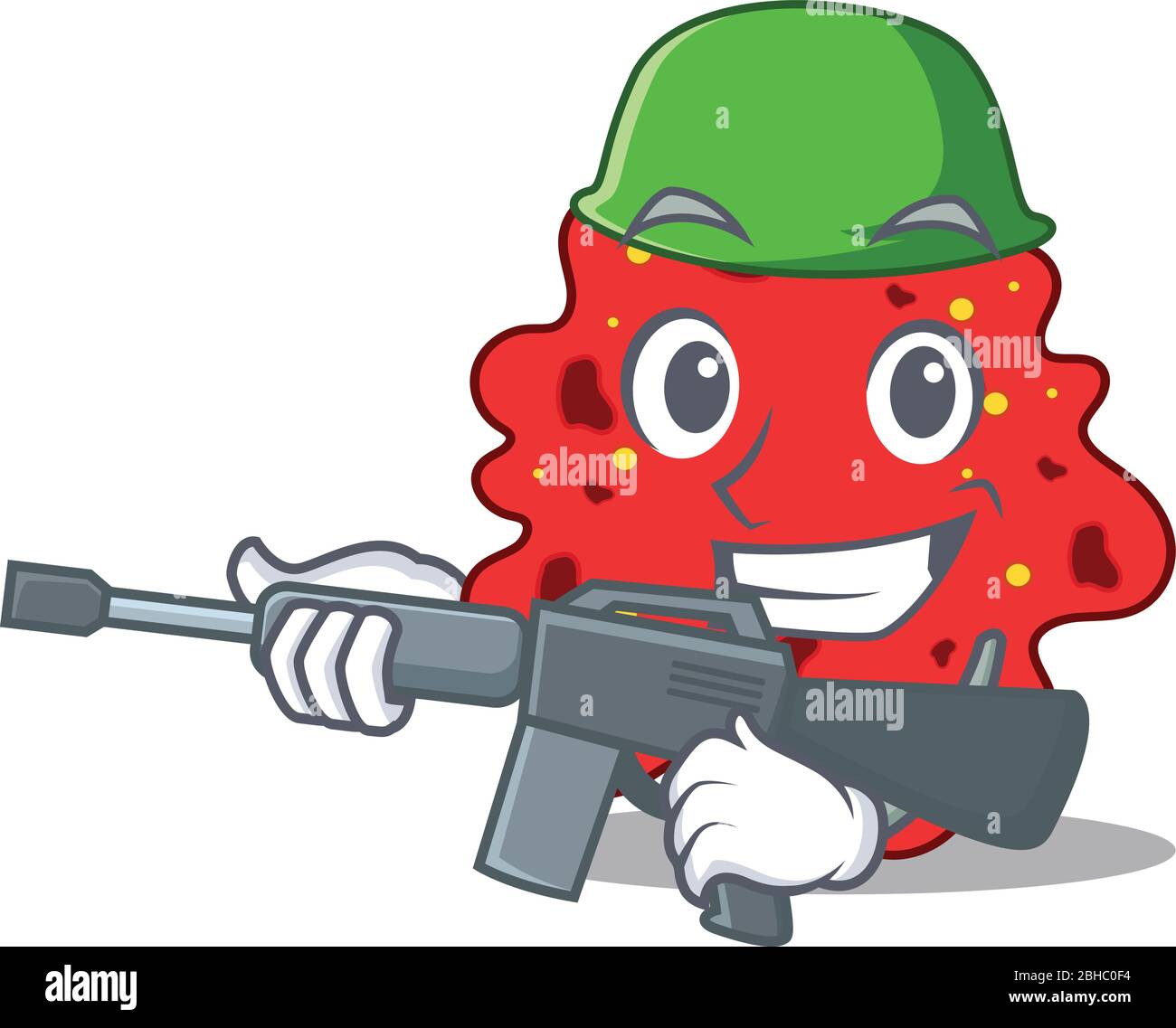 A cartoon picture of streptococcus pneumoniae in Army style with machine gun Stock Vector