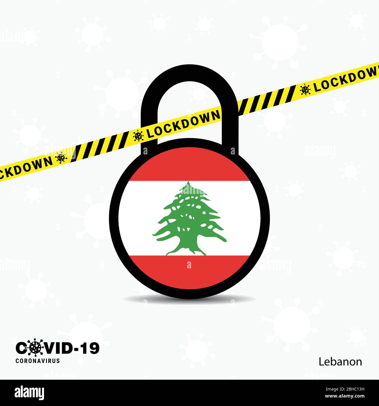 Lebanon Lock DOwn Lock Coronavirus pandemic awareness Template. COVID-19 Lock Down Design Stock Vector