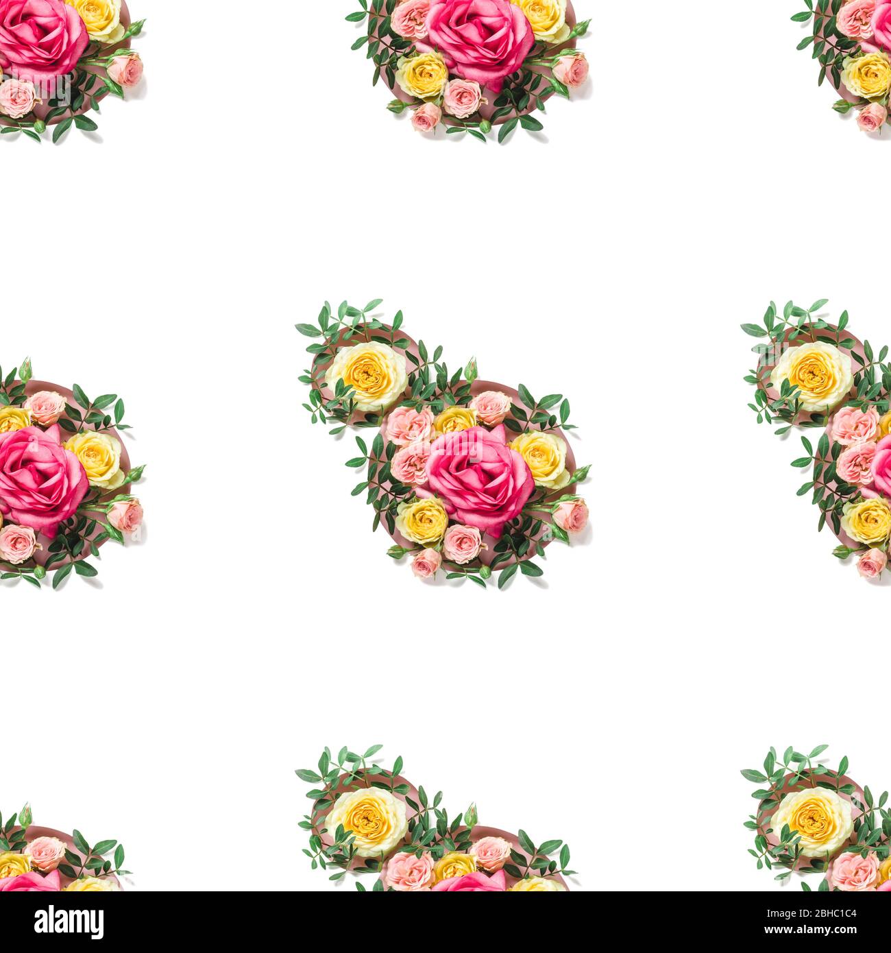Creative March 8th seamless texture. Number 8 made of hole and colorful roses. Isometric view. Stock Photo