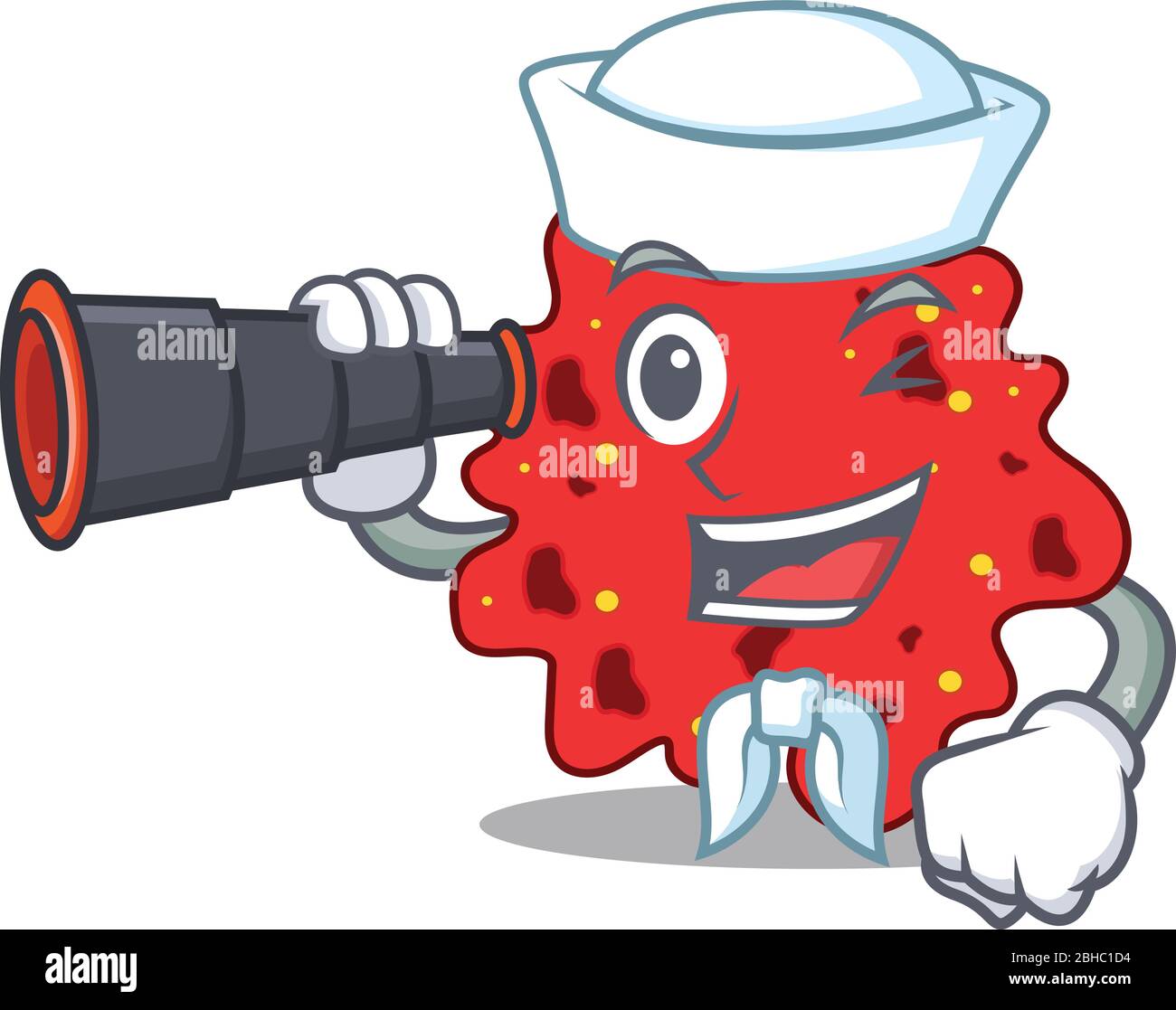 A cartoon icon of streptococcus pneumoniae Sailor with binocular Stock Vector