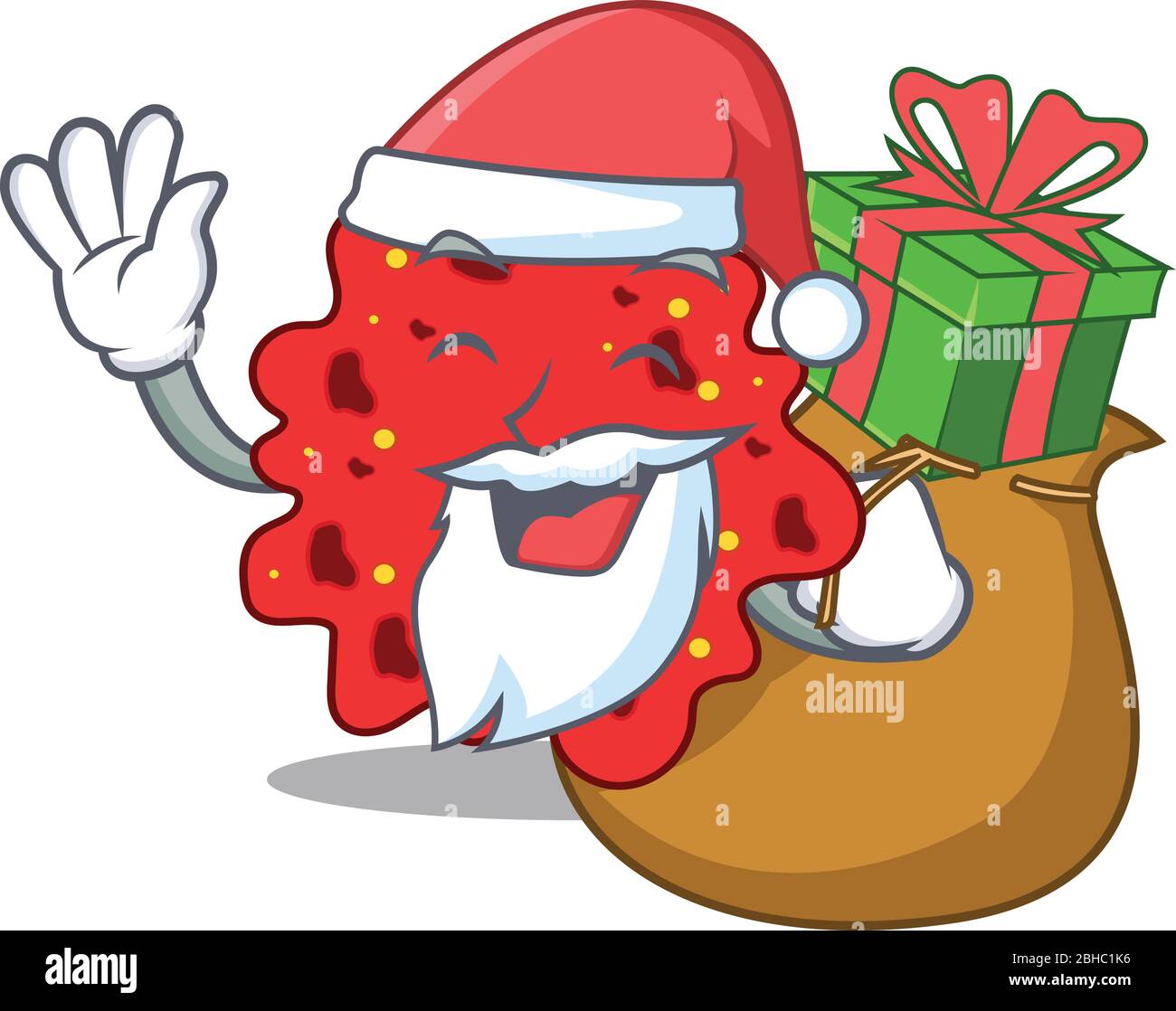 Cartoon design of streptococcus pneumoniae Santa with Christmas gift Stock Vector