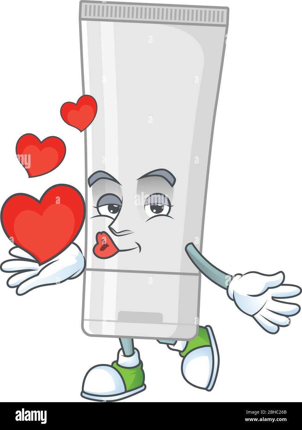 An adorable cartoon design of white plastic tube holding heart Stock Vector