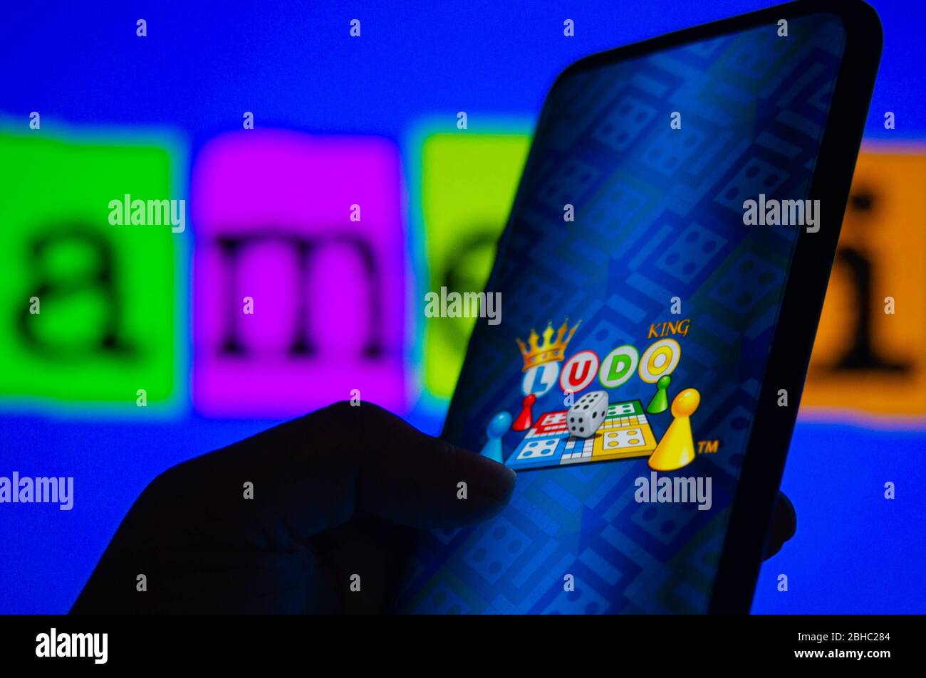 Jaipur, India, Circa 2020 - Photograph of the mobile application of the game, Ludo King. The game is an adaption of an indian board game of Ludo Stock Photo