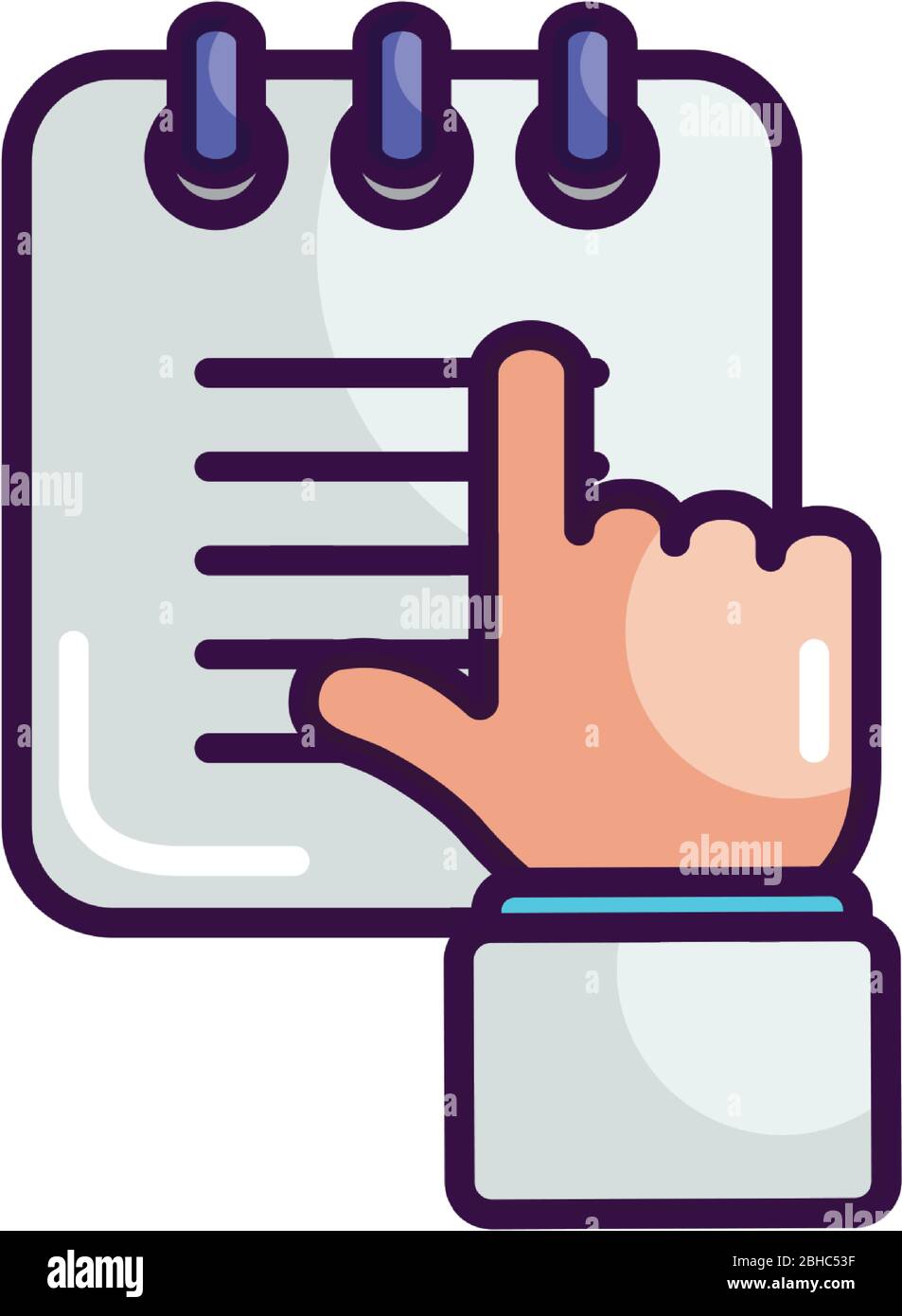 notes and doctor hand pointing over white background, line color style ...