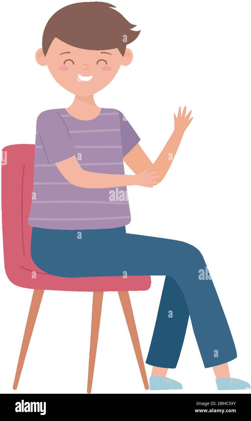 young man sitting on chair isolated icon on white background vector ...