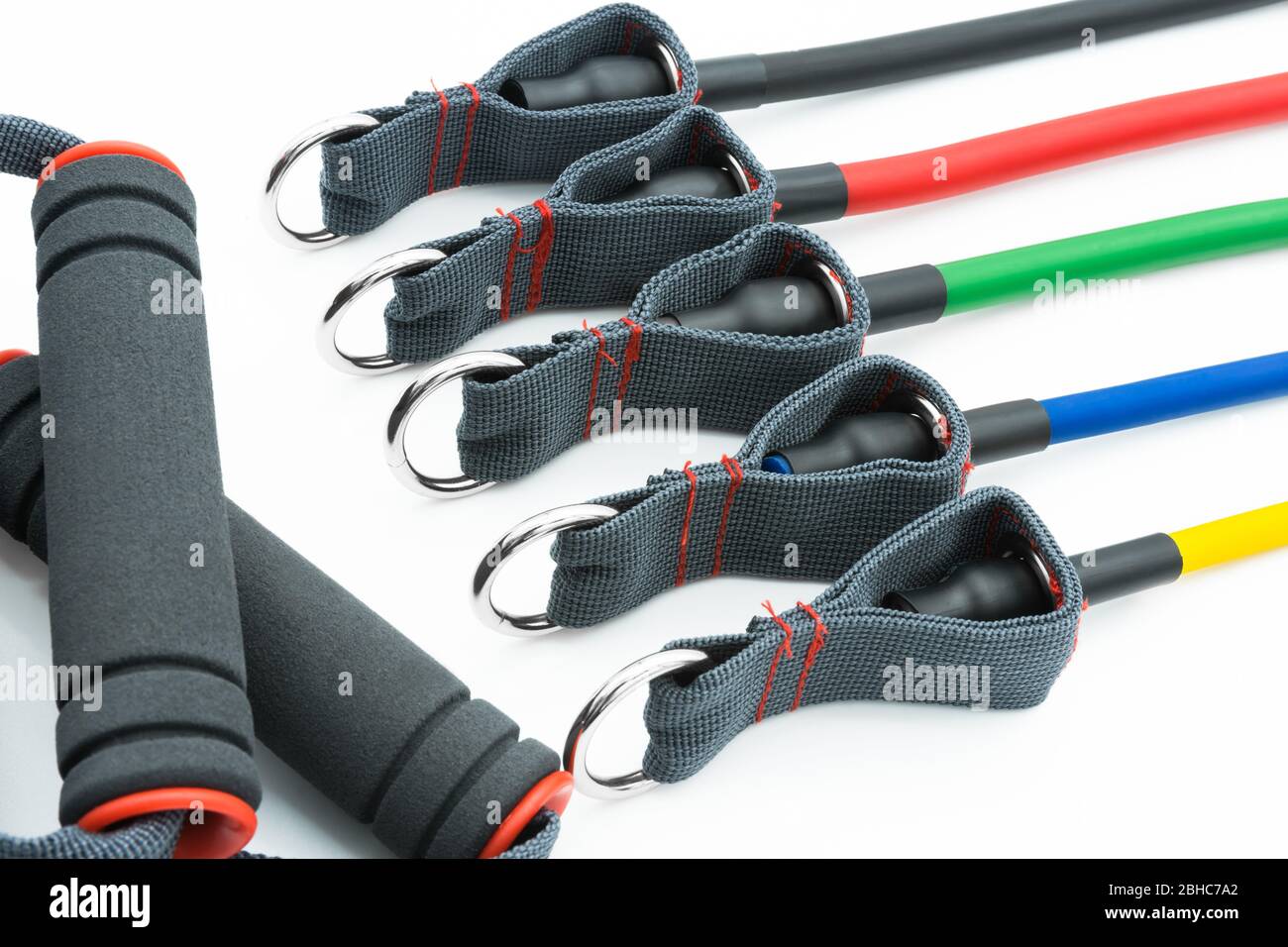 Colorful resistance bands isolated on the white background. Stock Photo