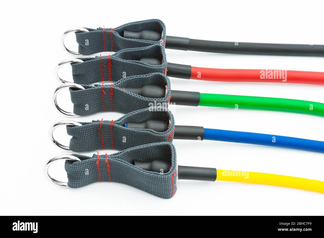 Colorful resistance bands isolated on the white background. Stock Photo