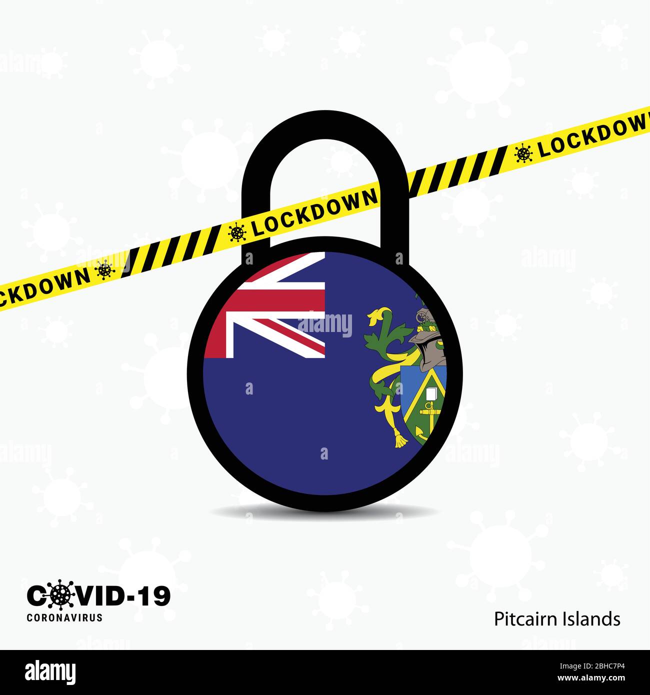Pitcairn Islnand Lock DOwn Lock Coronavirus pandemic awareness Template. COVID-19 Lock Down Design Stock Vector