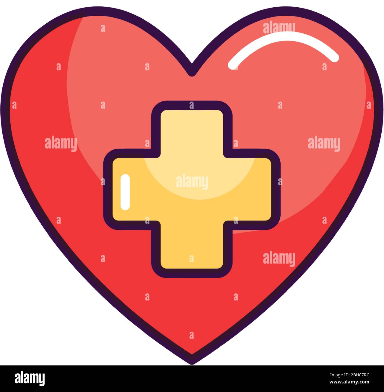 heart with medical cross icon over white background, line color style ...