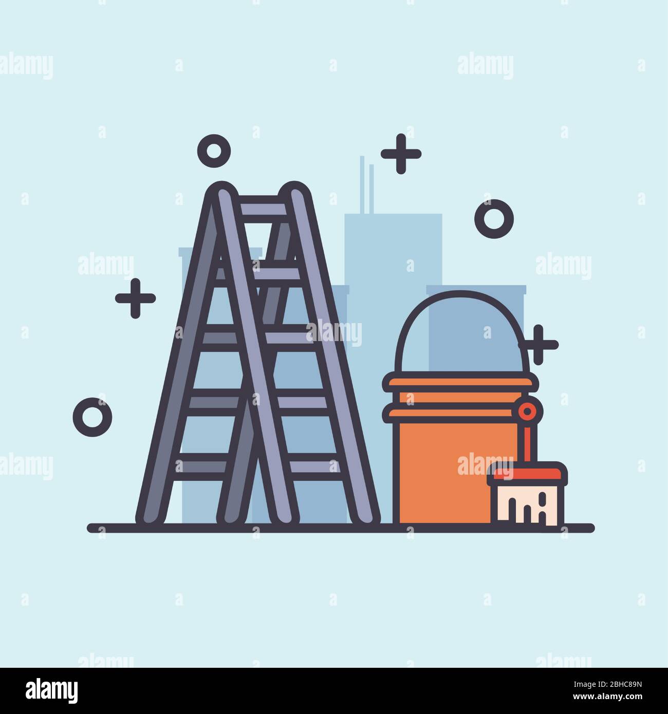 ladder paint brusch and bucket design of Construction working ...