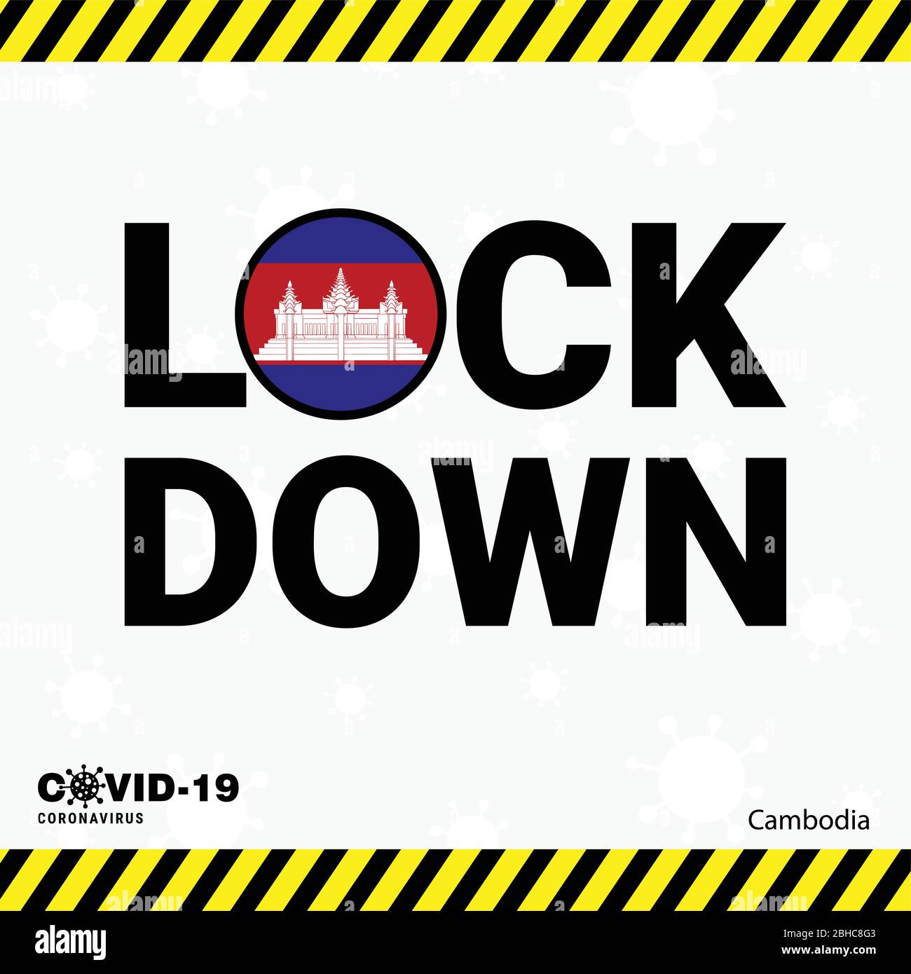 Coronavirus Cambodia Lock DOwn Typography with country flag. Coronavirus pandemic Lock Down Design Stock Vector