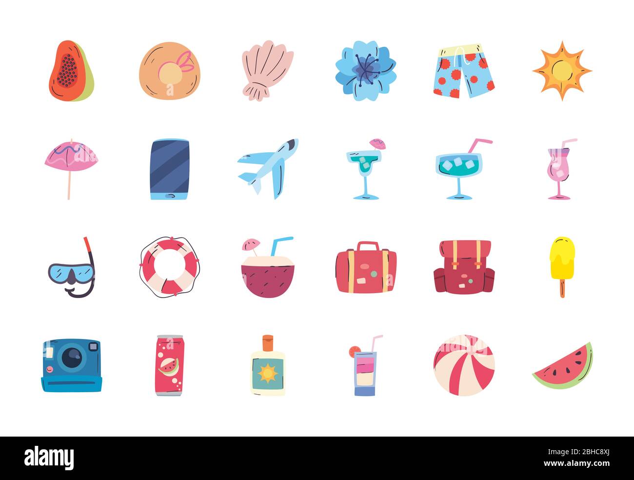 Flat style icon set design, Summer vacation tropical relaxation outdoor ...