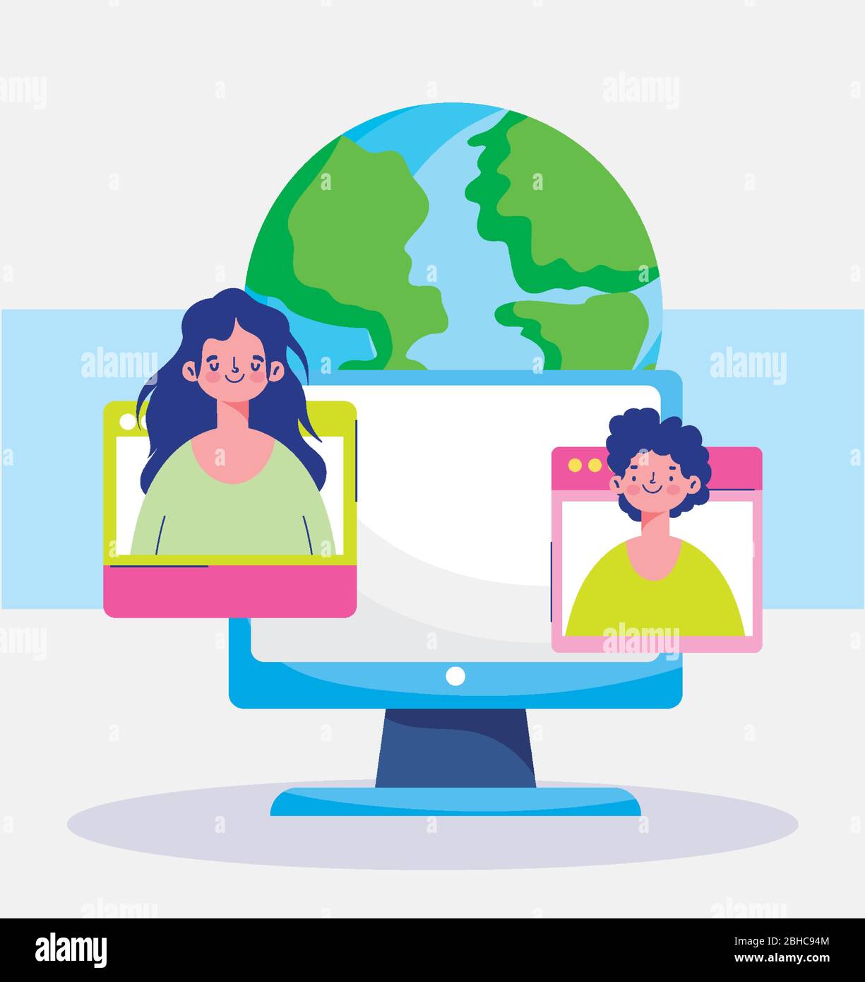 education online, computer people student world learn virtual vector illustration Stock Vector