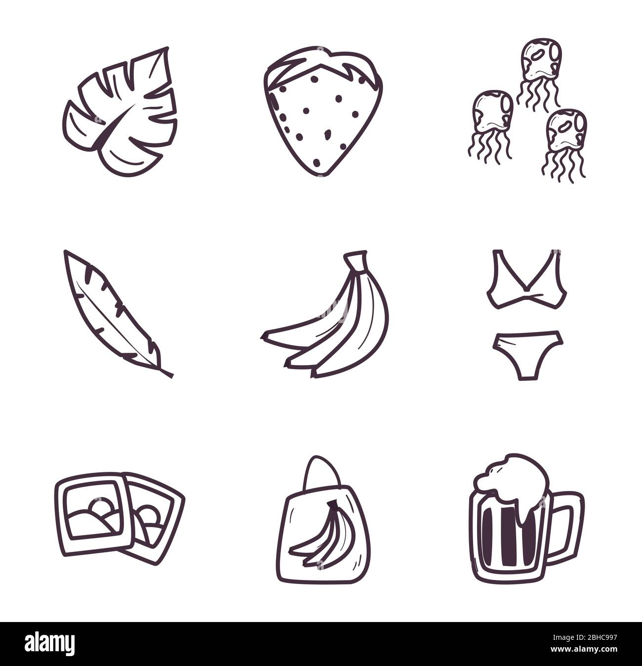 line style icon set design, Summer vacation tropical relaxation outdoor ...