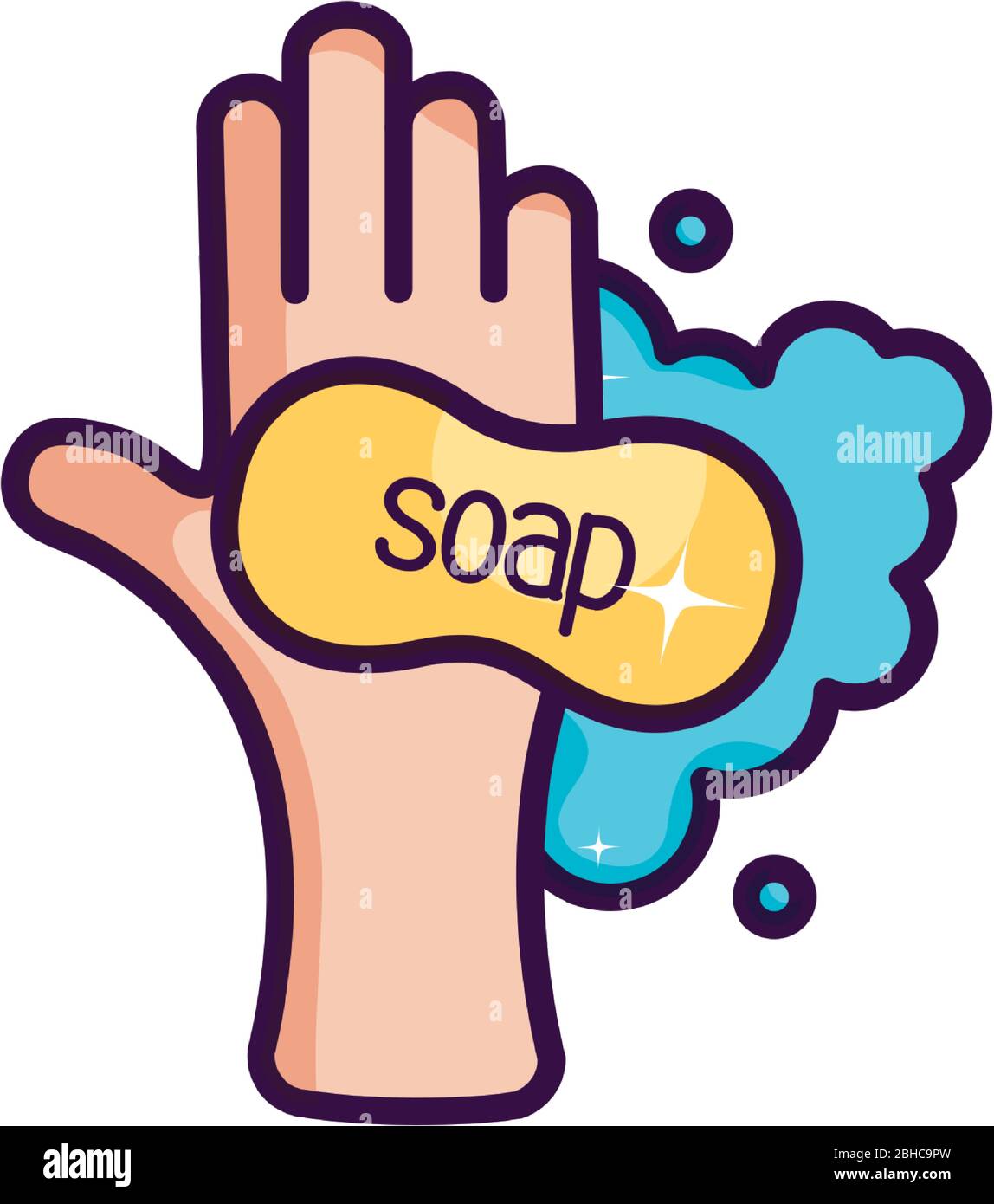 hand washing with soap bar icon over white background, line color style ...