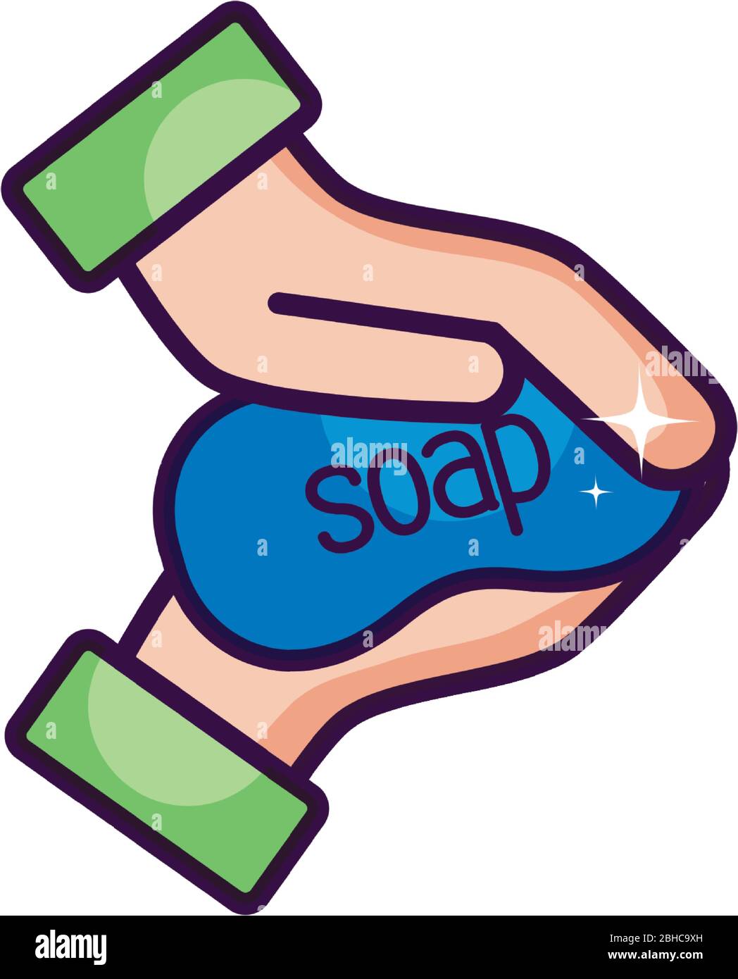 hands with soap bar icon over white background, line color style ...