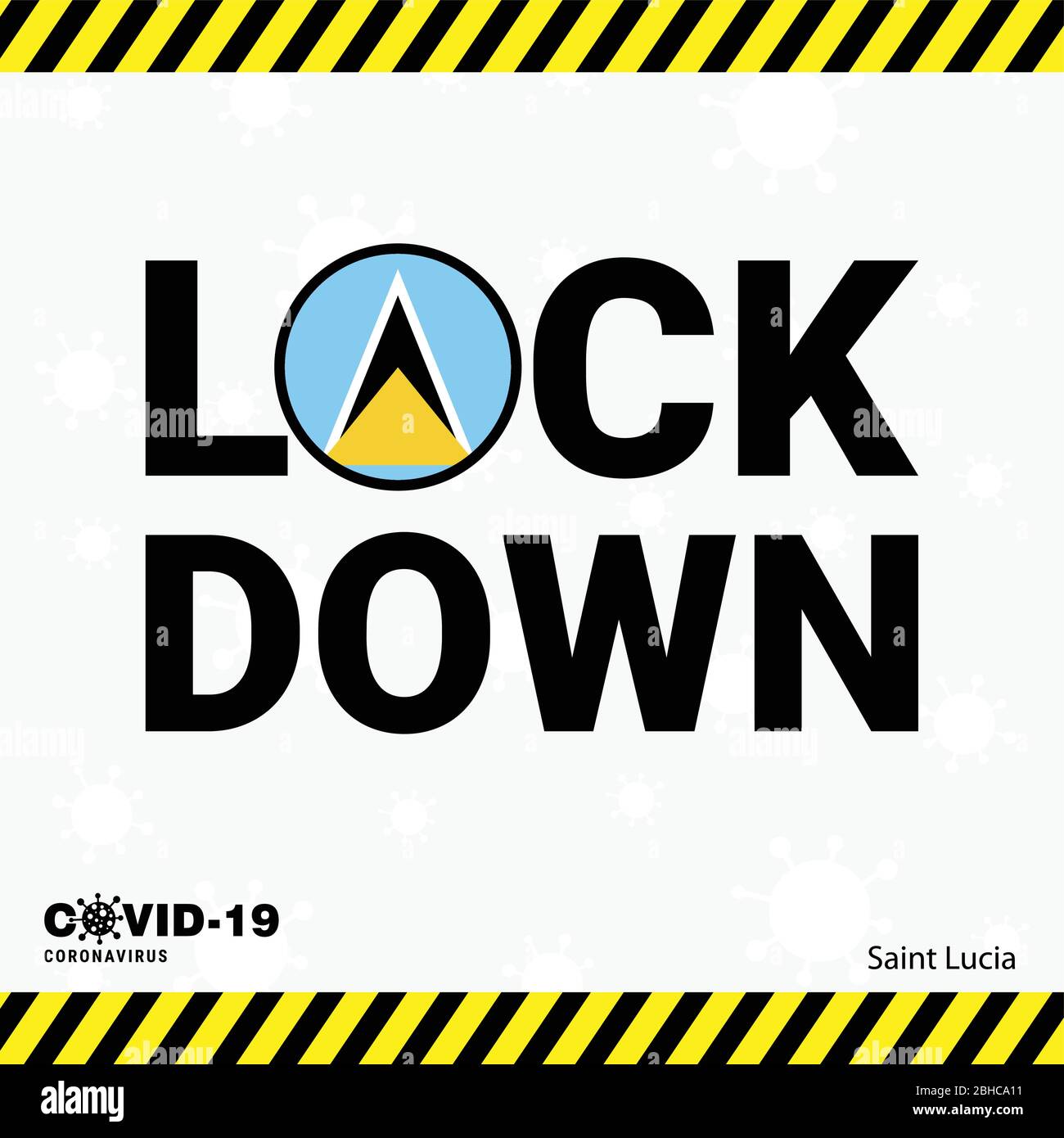 Coronavirus Saint Lucia Lock DOwn Typography with country flag. Coronavirus pandemic Lock Down Design Stock Vector