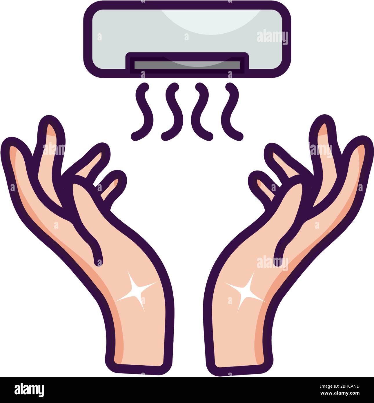 hand dryer and clean hands over white background, line color style