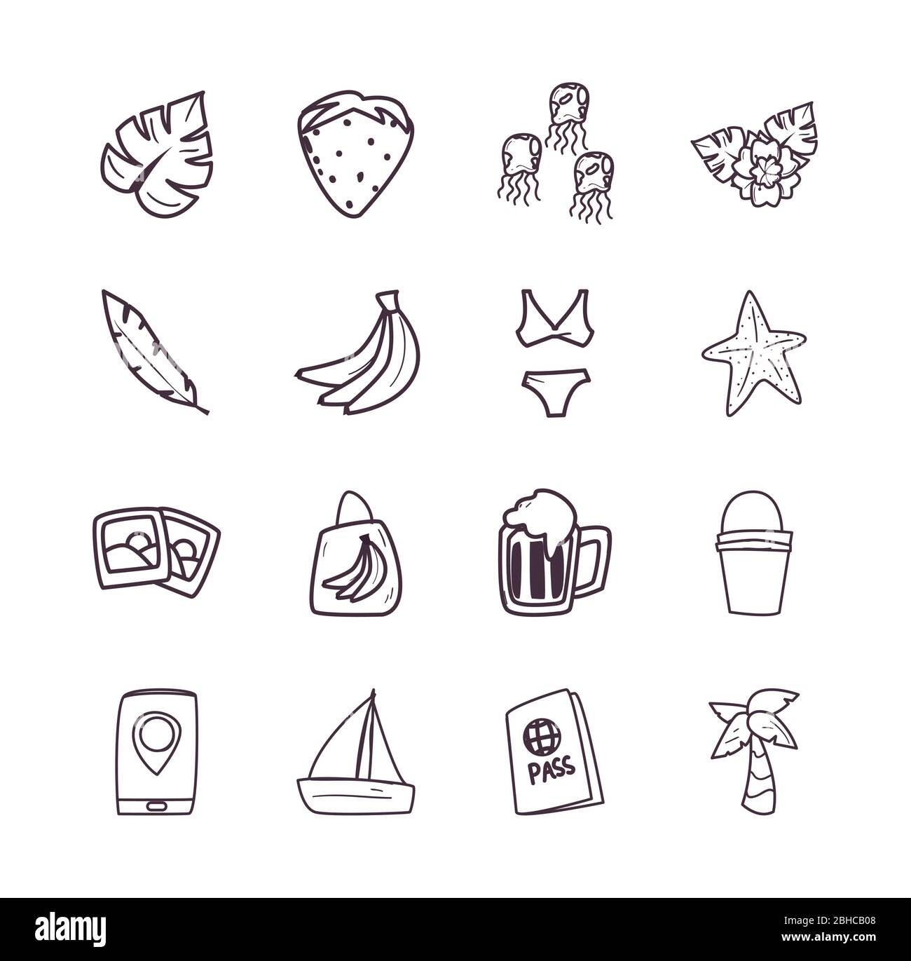 line style icon set design, Summer vacation tropical relaxation outdoor ...