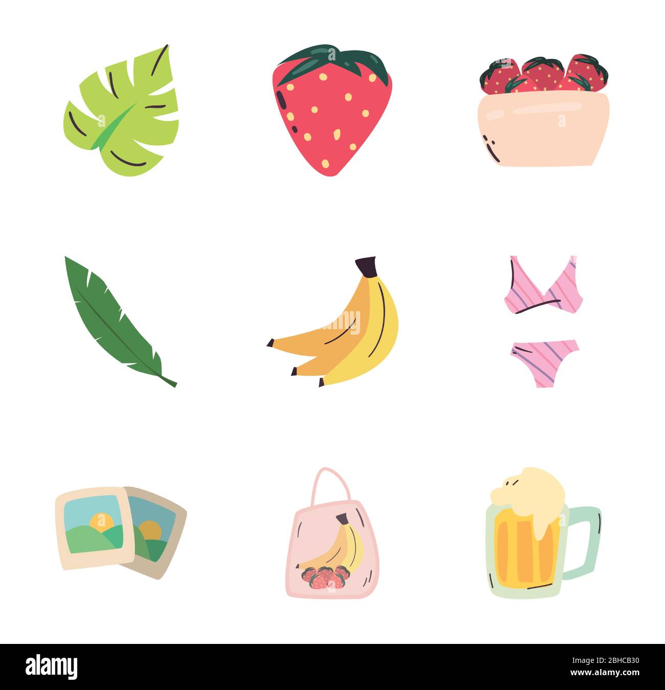 Flat style icon set design, Summer vacation tropical relaxation outdoor ...