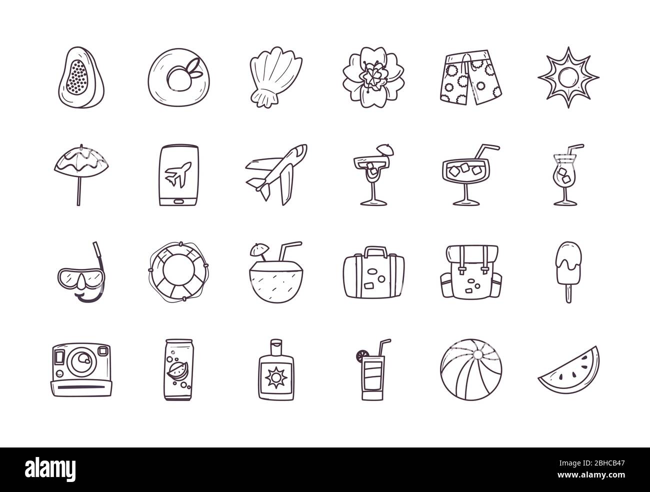 line style icon set design, Summer vacation tropical relaxation outdoor ...