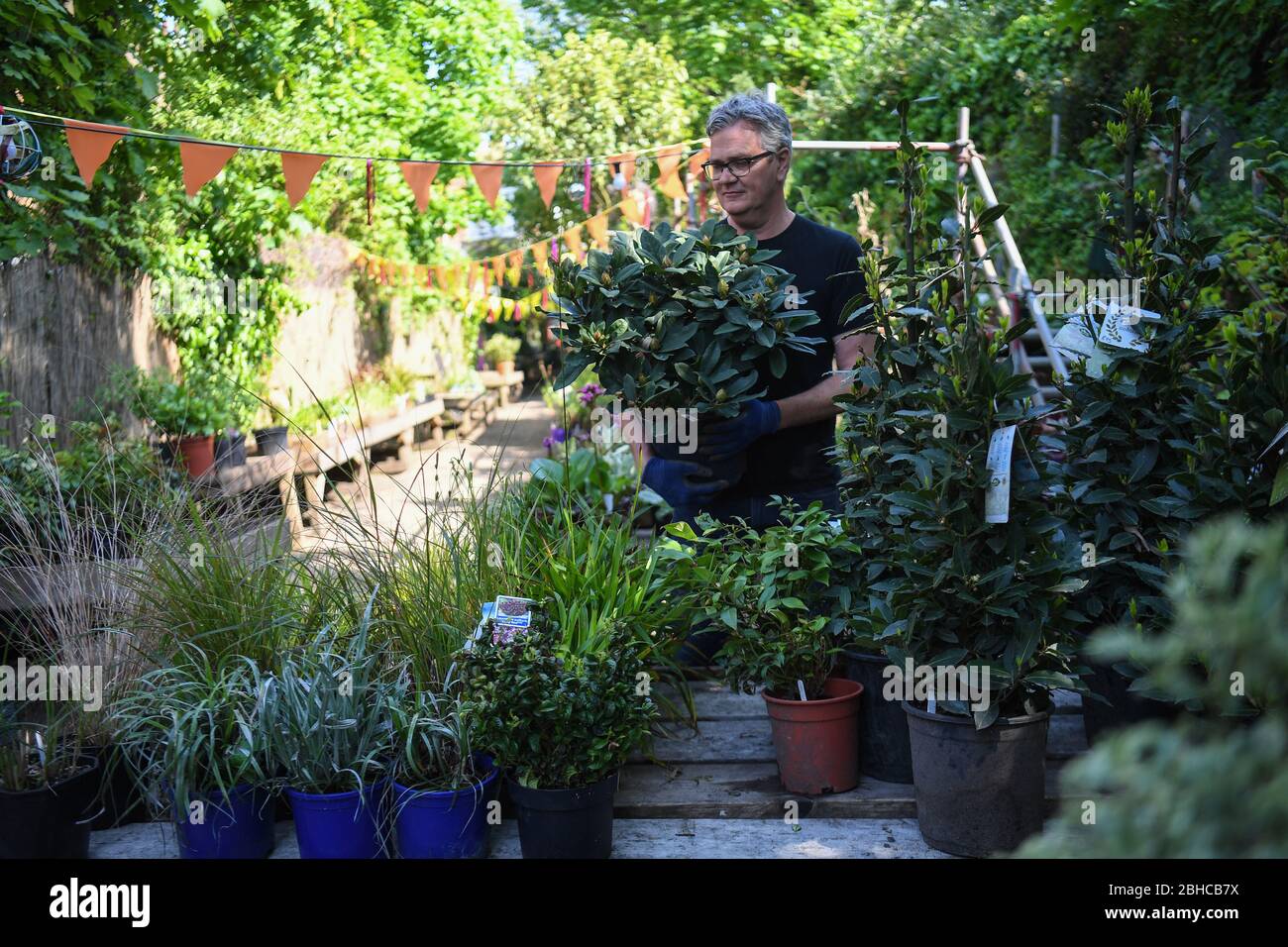 Owner John Schofield prepares plants for delivery at Battersea Flower