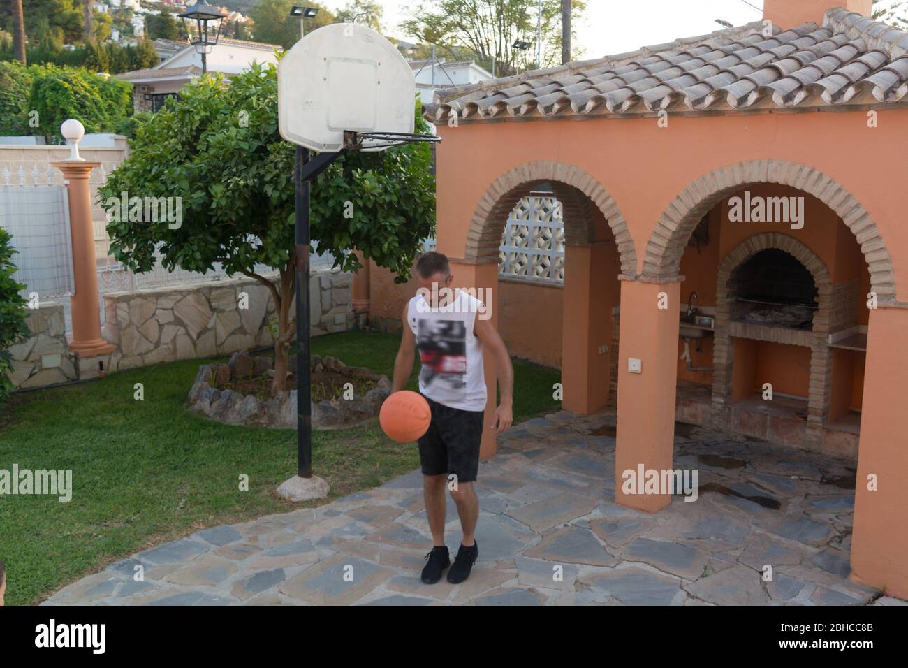 Basketball player training on the court. concept about basketbal Stock Photo