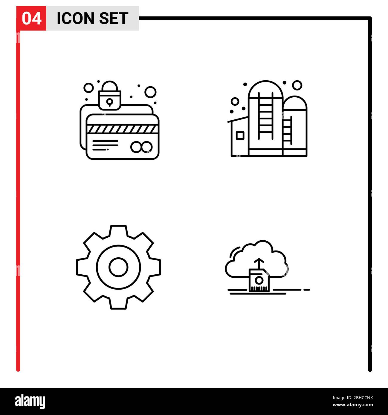 4 Universal Line Signs Symbols of atm card, create, lock, container