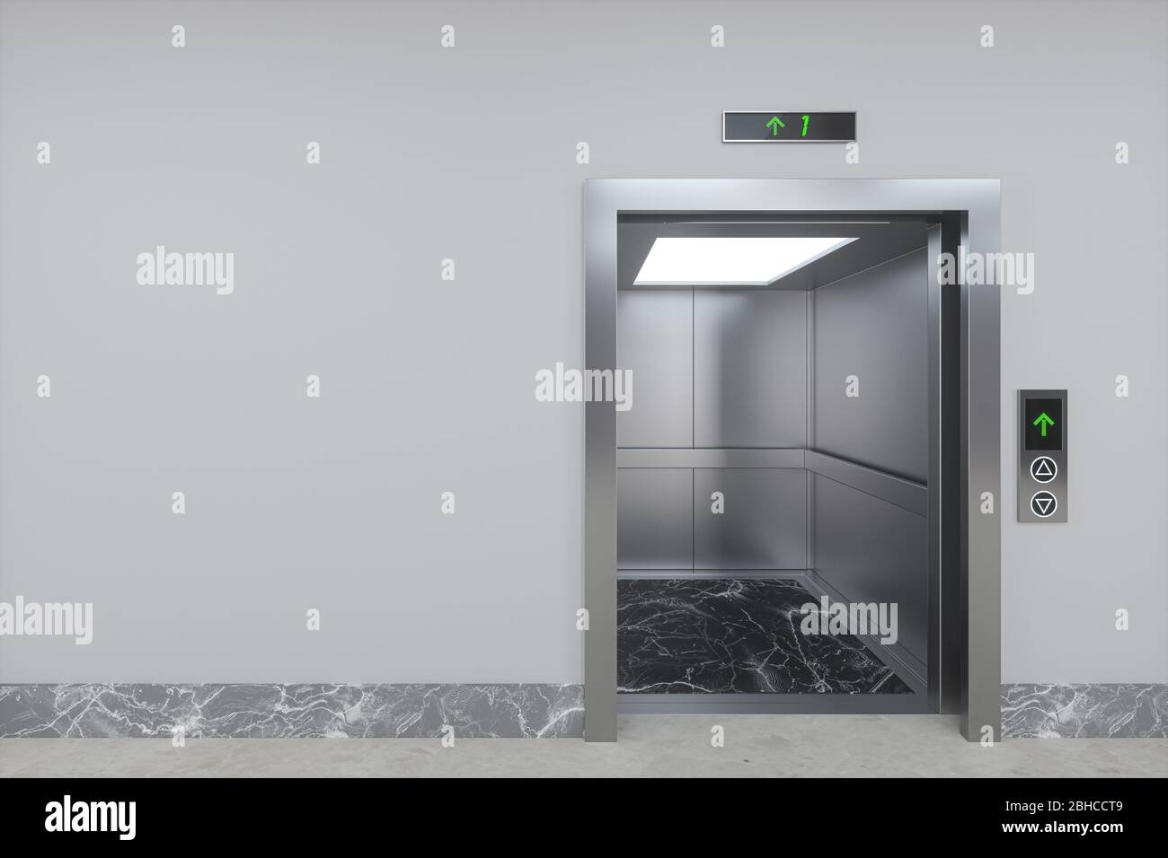 The elevator in the corridor, 3d rendering. Computer digital drawing ...