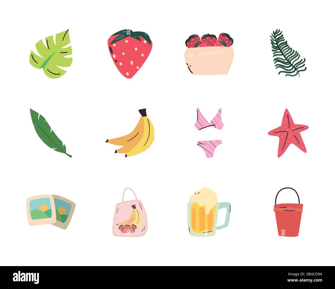 Flat style icon set design, Summer vacation tropical relaxation outdoor ...
