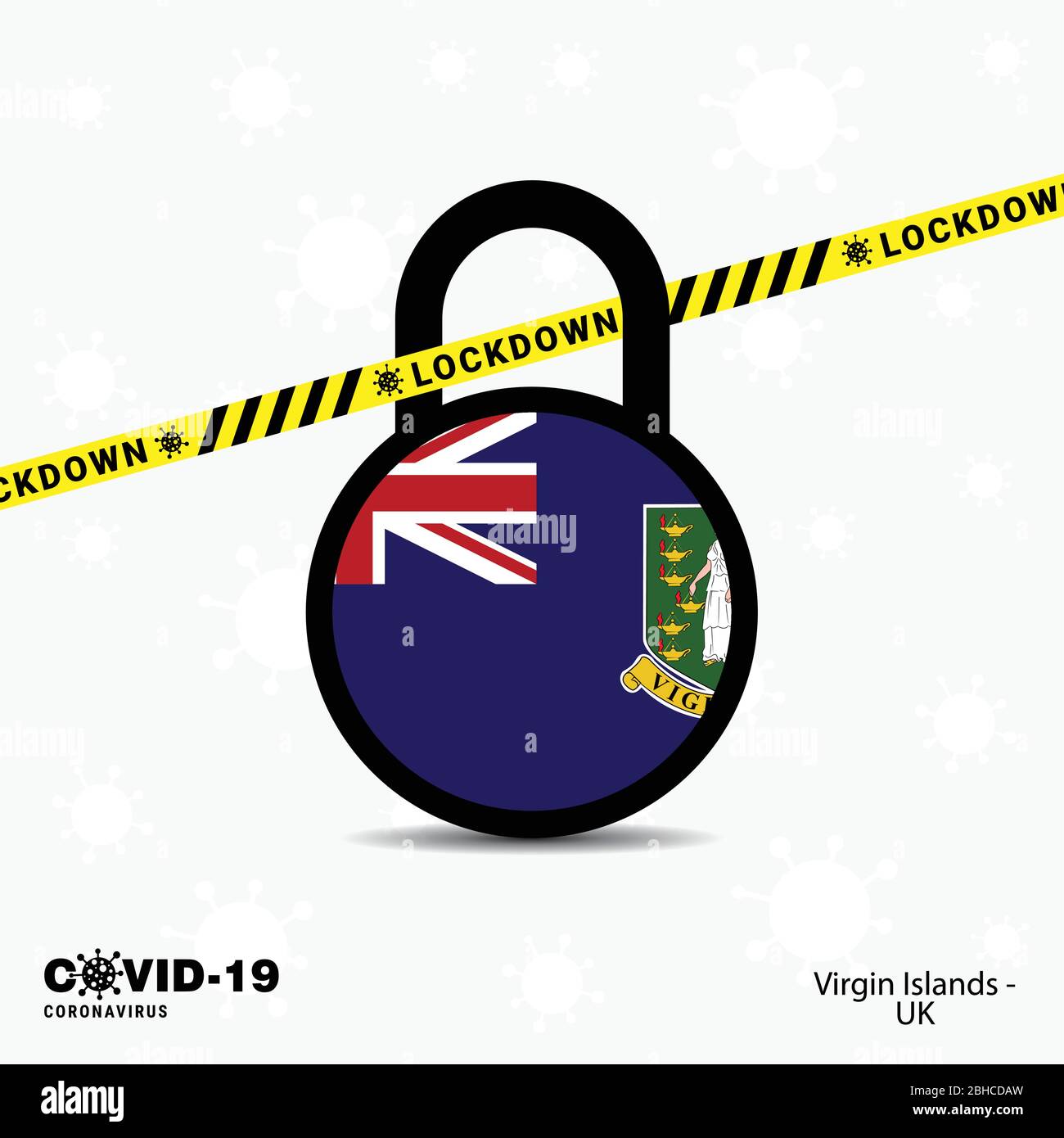 Virgin Islands UK Lock DOwn Lock Coronavirus pandemic awareness Template. COVID-19 Lock Down Design Stock Vector