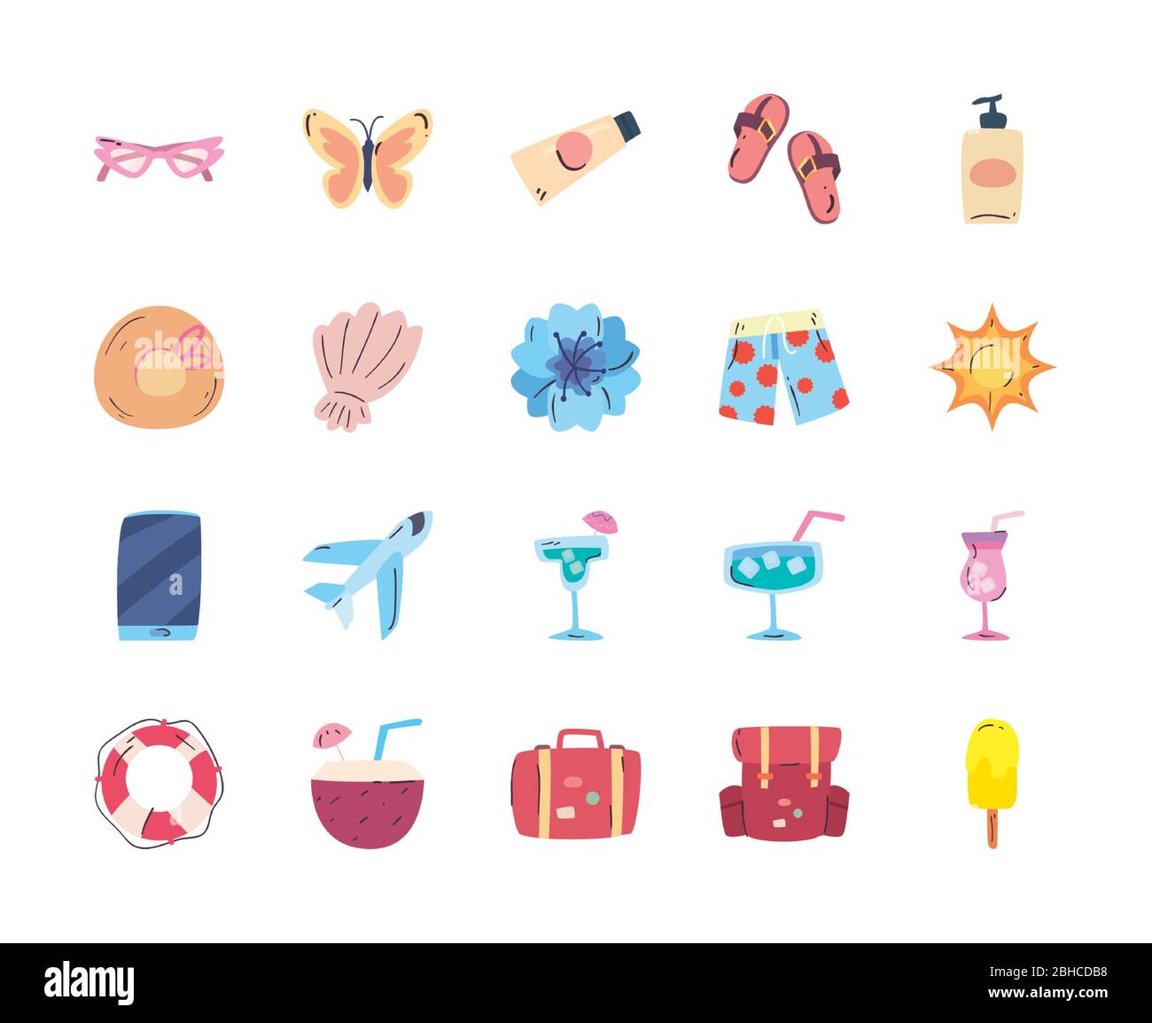 Flat style icon set design, Summer vacation tropical relaxation outdoor ...