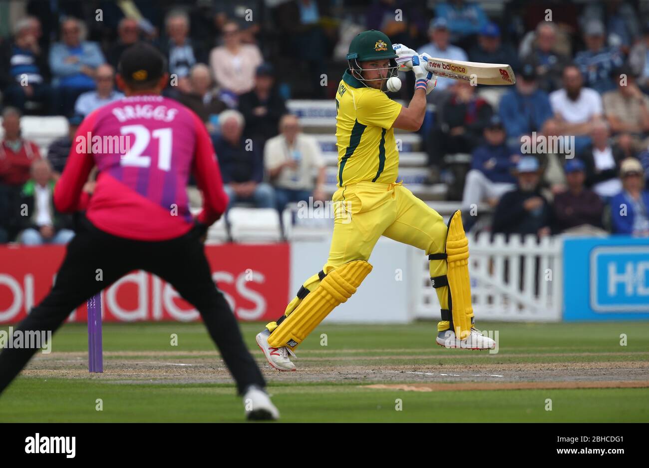 Aaron Finch of Australia  batting during the One Day Tour Match between Sussex and Australia at The 1st Central County Ground in Hove. June 07 2018 Stock Photo