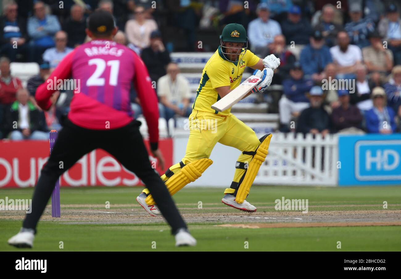 Aaron Finch of Australia batting during the One Day Tour Match between Sussex and Australia at The 1st Central County Ground in Hove. June 07 2018 Stock Photo