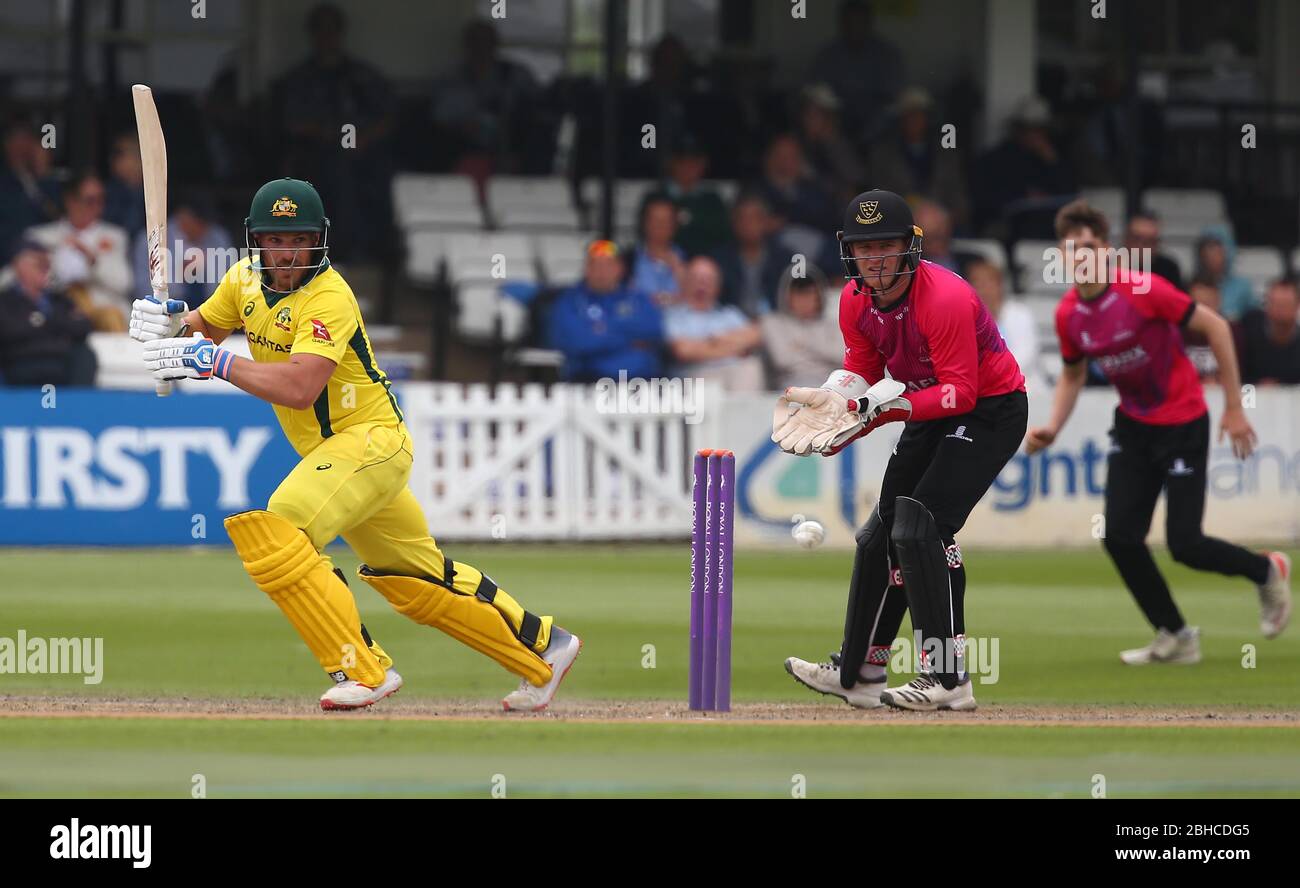 Aaron Finch of Australia batting during the One Day Tour Match between Sussex and Australia at The 1st Central County Ground in Hove. June 07 2018 Stock Photo