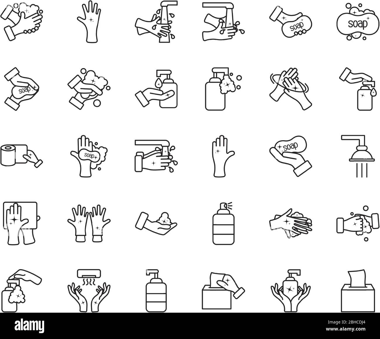 Cleaning And Hand Hygiene Icon Set Over White Background Line Style