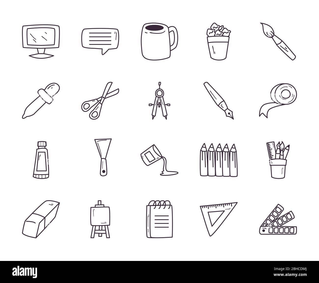 line style icon set, Creativity design art tool instrument school ...
