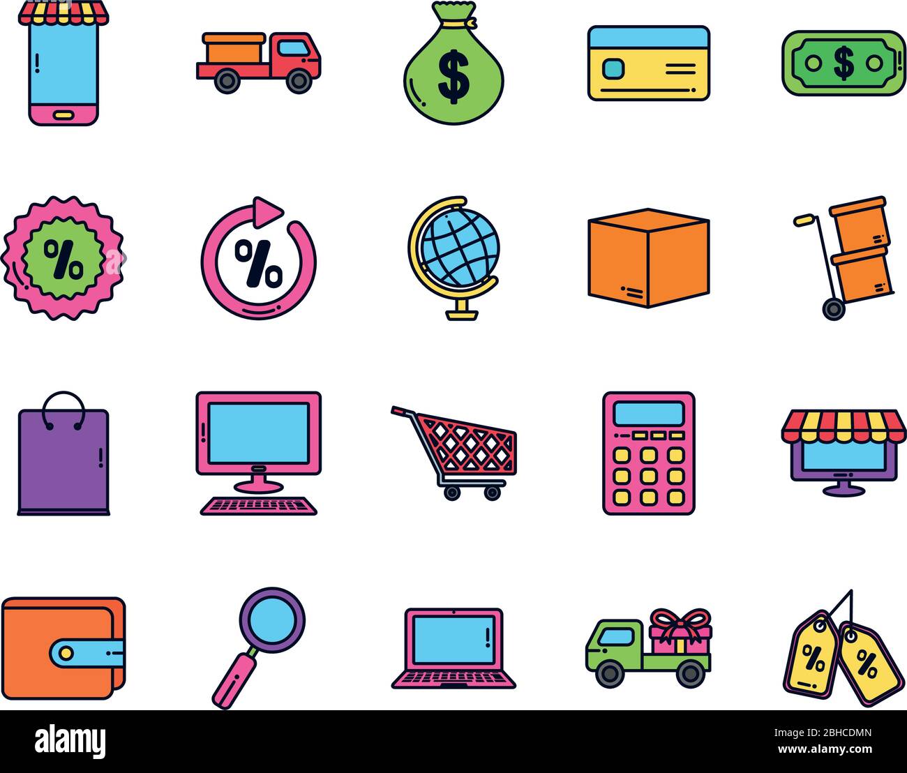 wallet and ecommerce icon set over white background, color line style ...