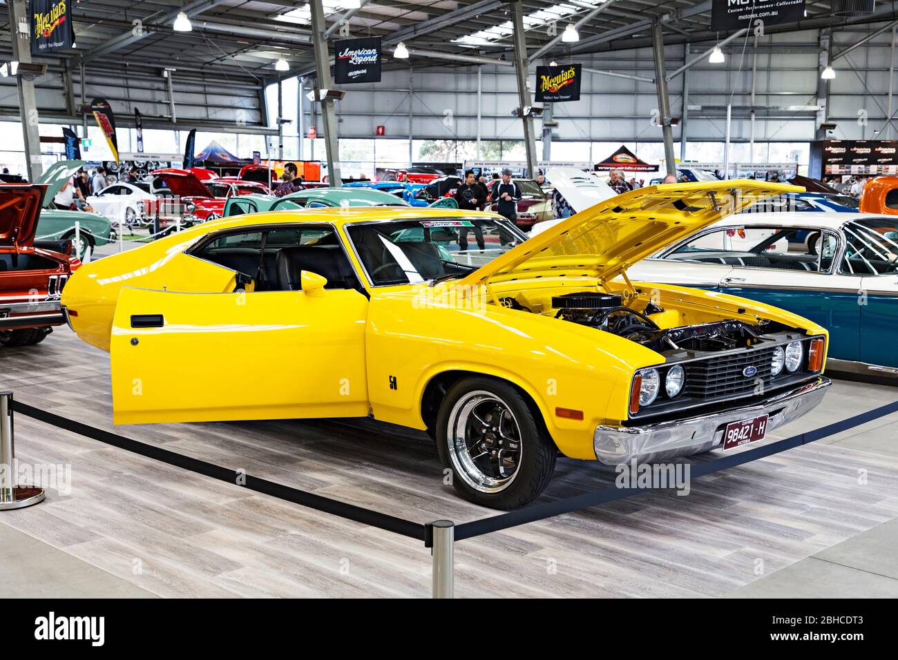 Automobiles /  Australian made 1970 Ford Falcon XA Coupe displayed at a motor show in Melbourne Victoria Australia.The vehicle features a Cleveland 35 Stock Photo