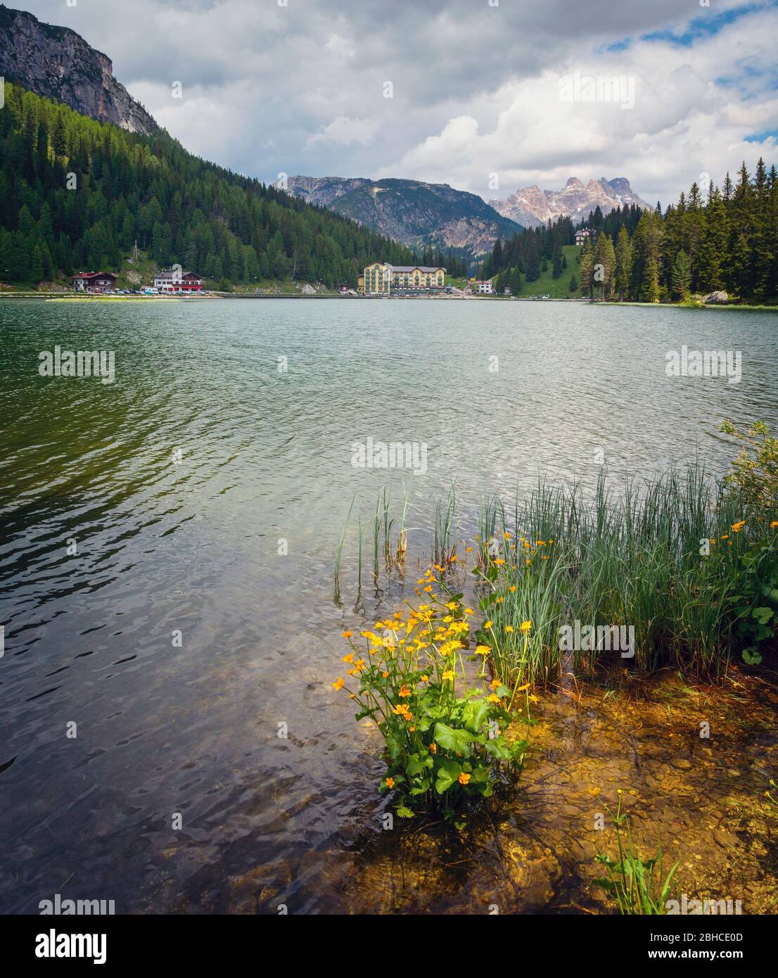 Lake Misurina in the Dolomites, Belluno Province, Veneto, Italy Stock Photo