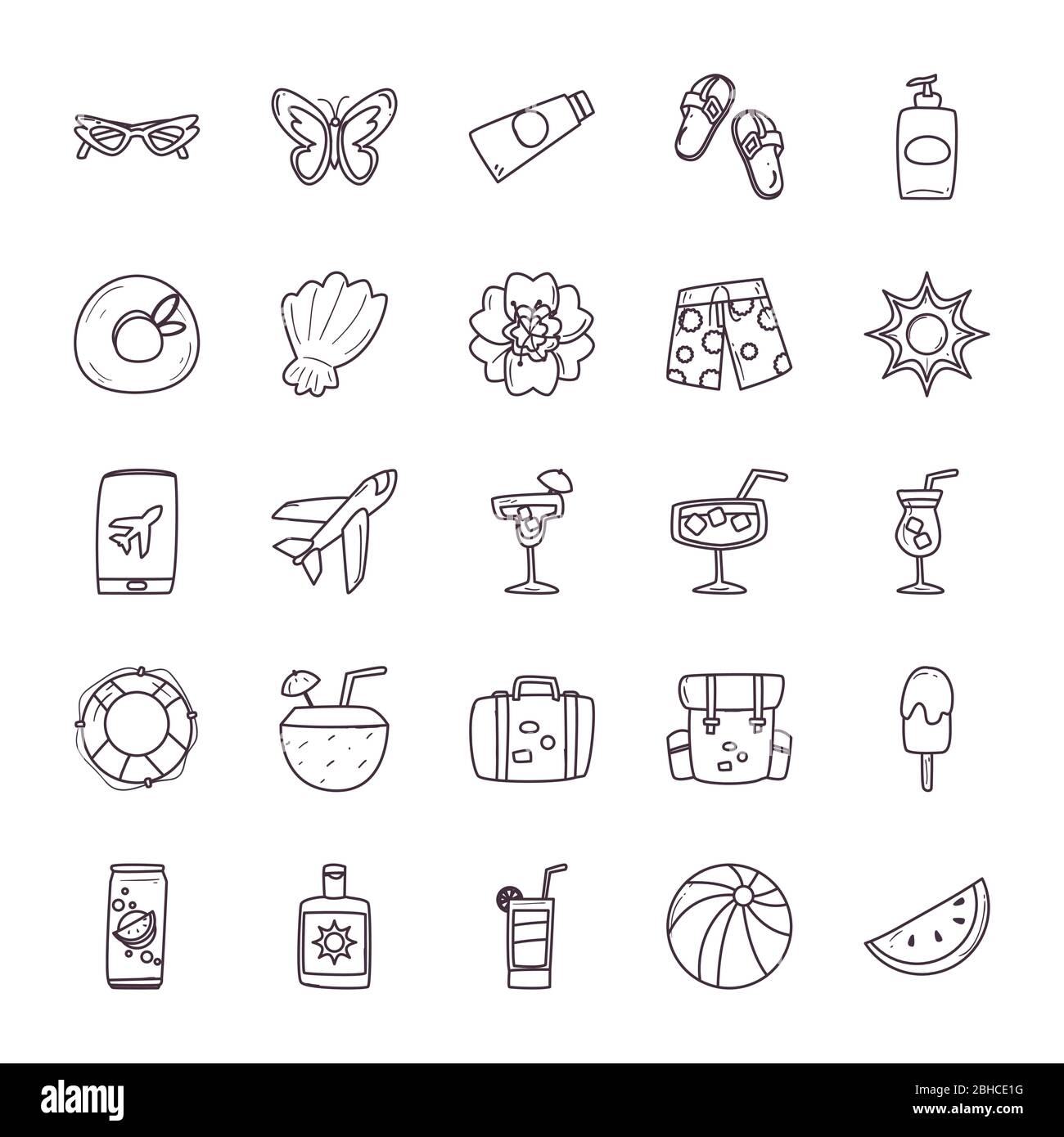 line style icon set design, Summer vacation tropical relaxation outdoor ...