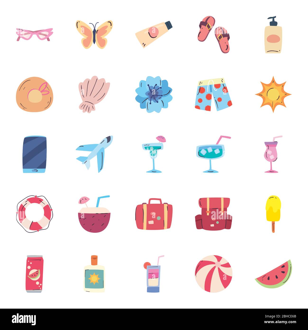 Flat style icon set design, Summer vacation tropical relaxation outdoor ...