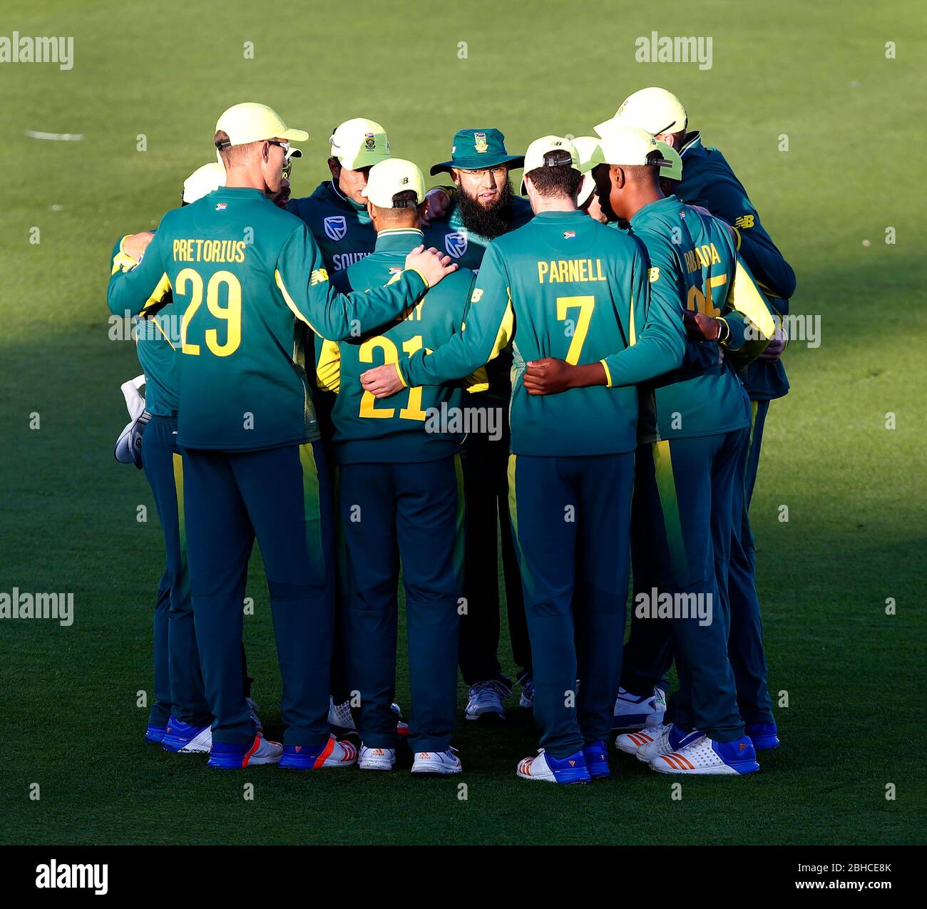 South Africa have a team huddle in-between innings during the Tour Match between Sussex and South Africa at The 1st Central County Ground in Hove. 19 May 2017 Stock Photo