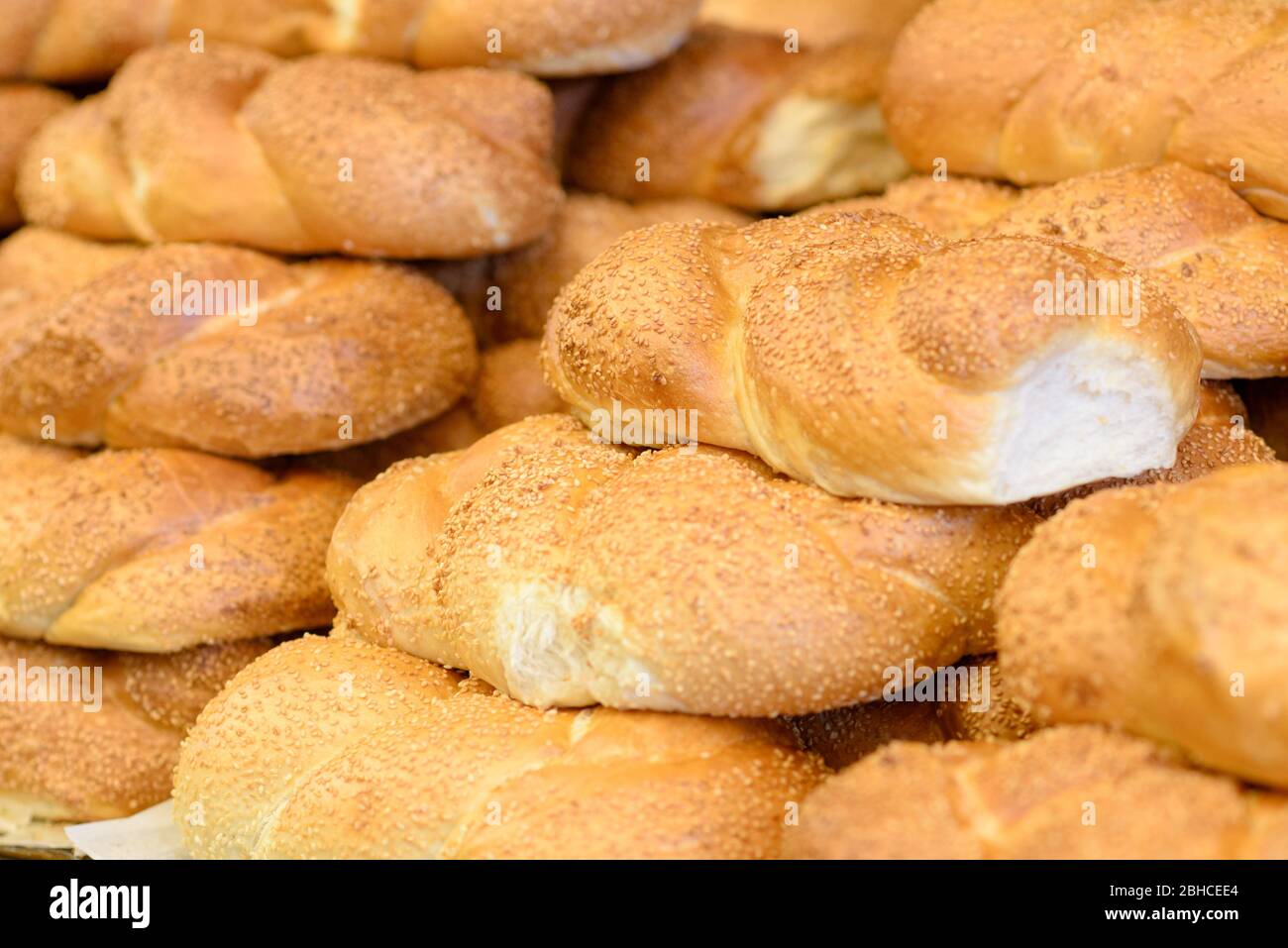 Fresh Challah for sale at local city bakery. Jewish traditional bread